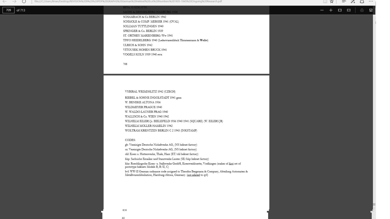 GERMAN HELMET LOT NUMBERS 1935-1945 REVISION - 11 HARD BACK BOOK