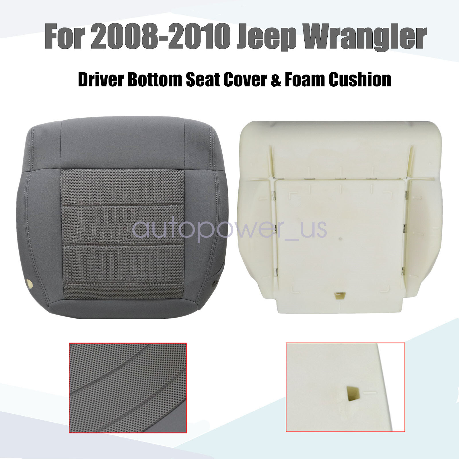 For 2008-2010 Jeep Wrangler Sahara Rubicon Front Cloth Seat Cover & Foam Cushion