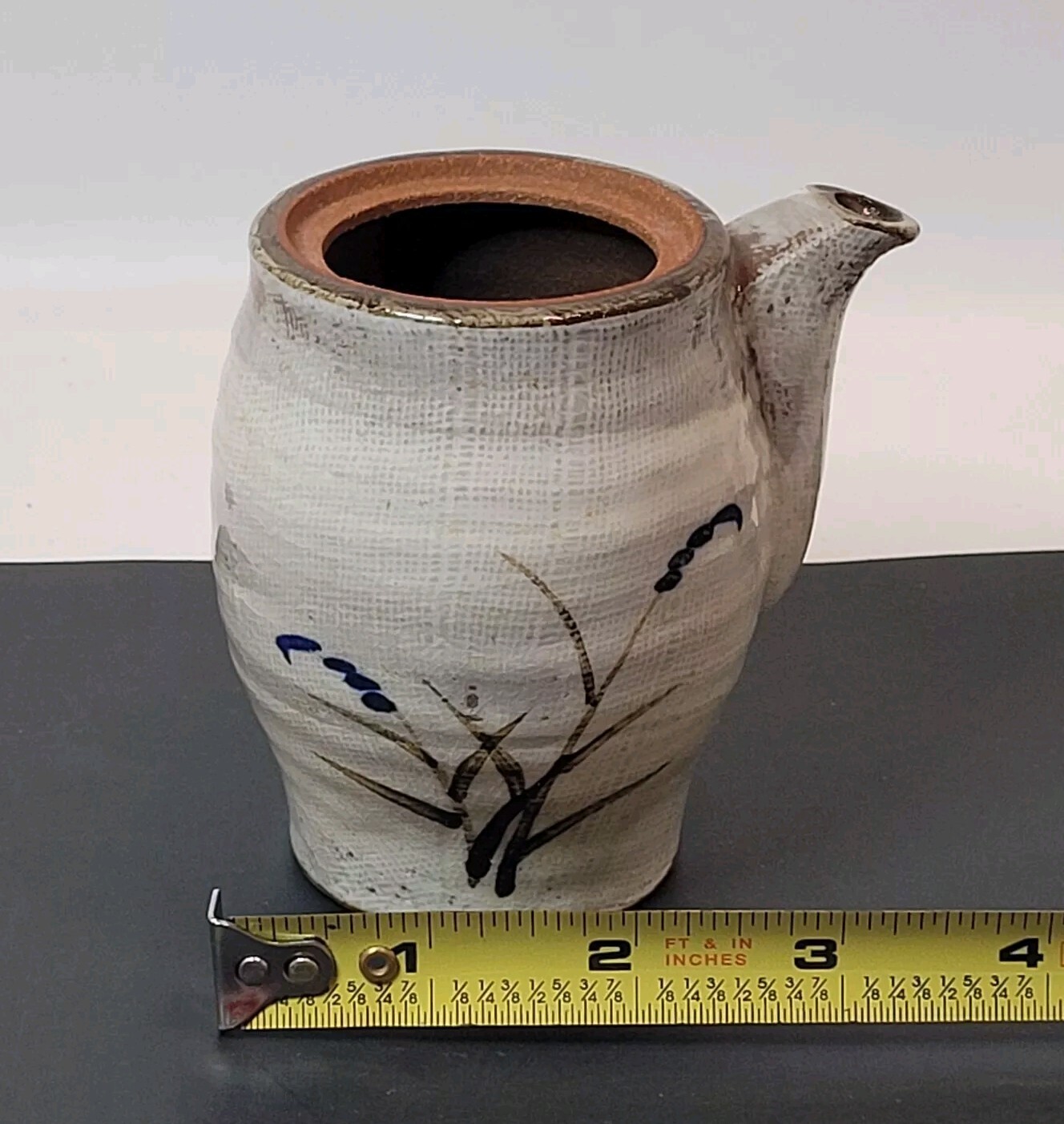 Asian Style Ceramic Saki/Sauce Server/Decor Flower Design Textured Look 4.5"