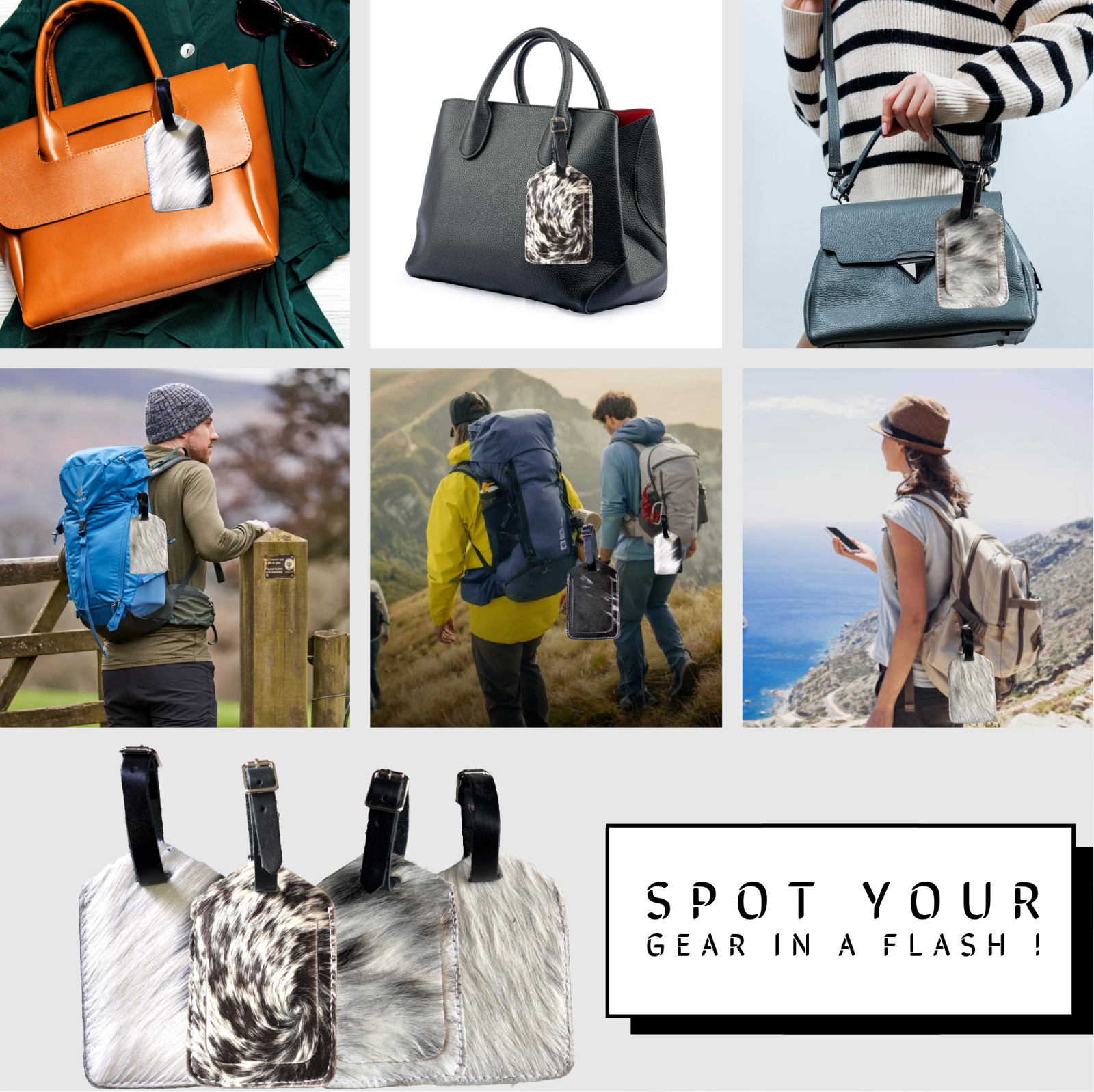 Genuine Cow Leather Luggage Tag (Pack of 3) for Baggage ID Tags Travel Label