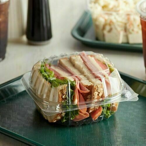 Dart 6" Clear Hinged Plastic Food Take Out To-Go / Clamshell Container 100 Pack