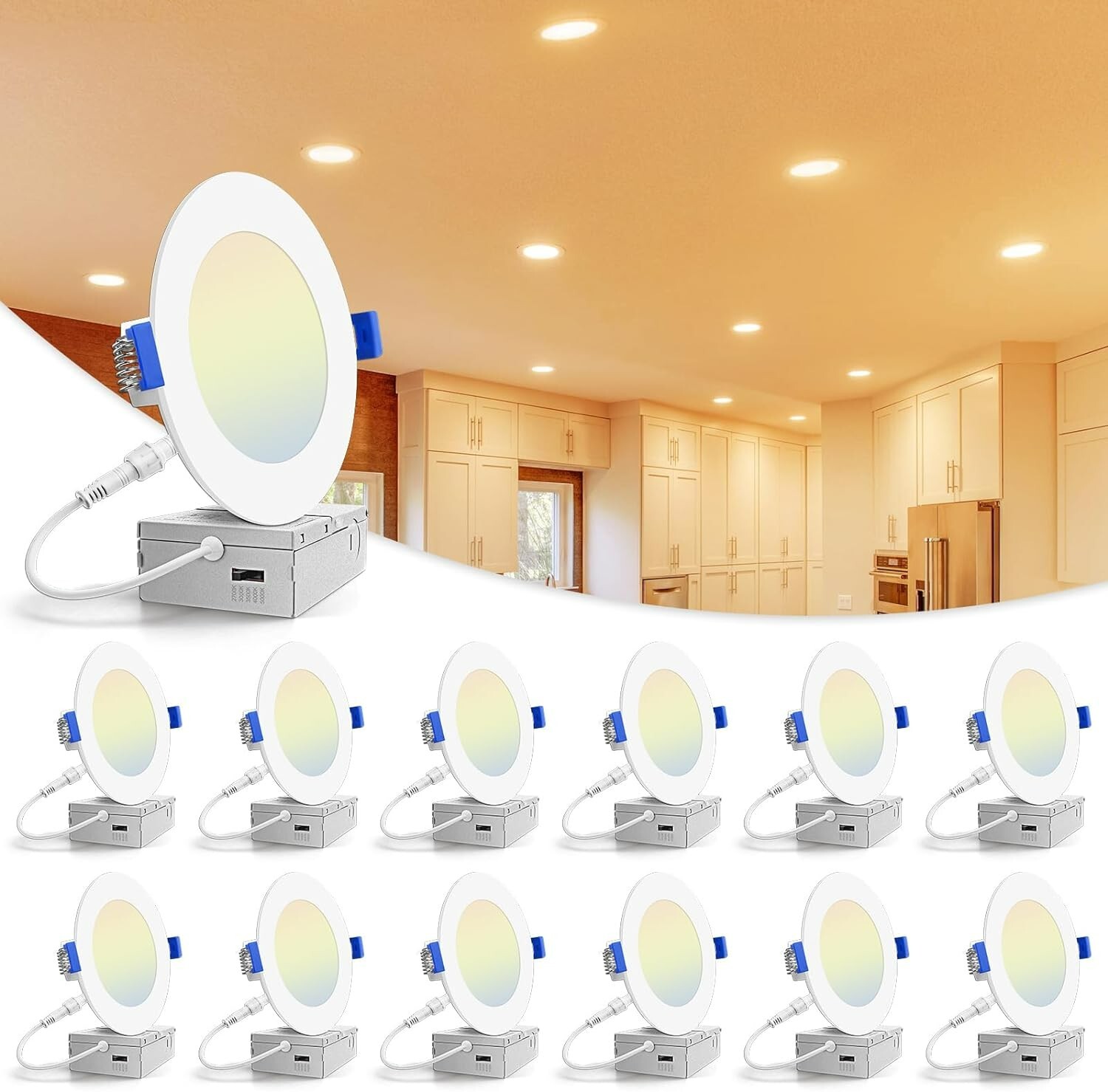 12 Pack 4 Inch 6 Inch 5CCT Ultra-Thin LED Recessed Ceiling Light Junction Box