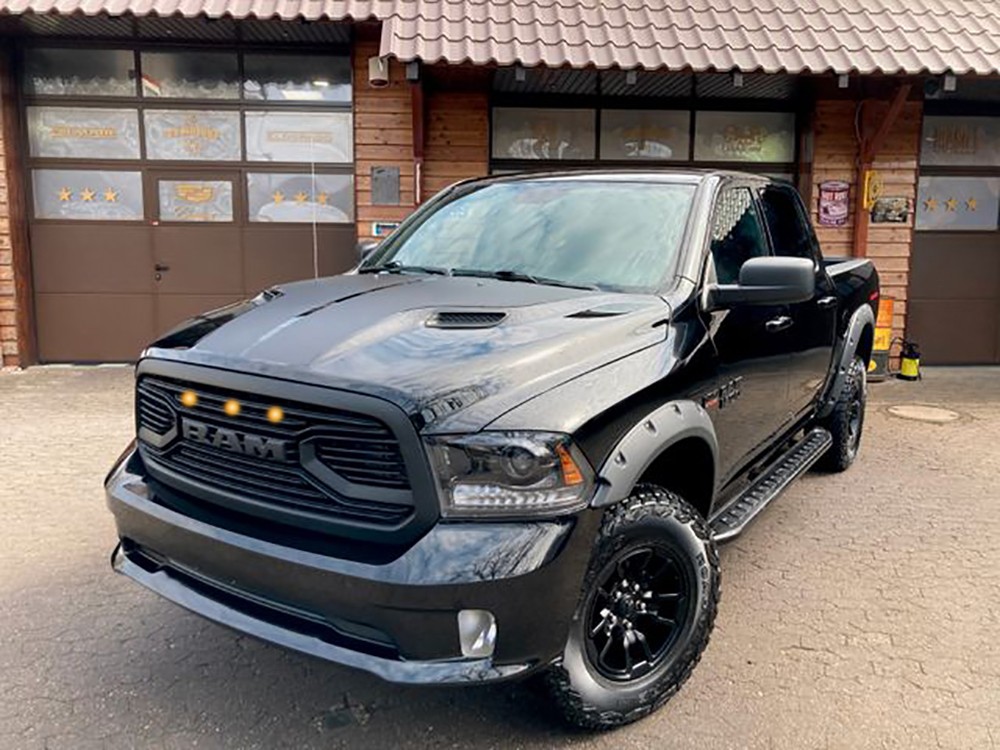 Front Grille For 2013-2018 Dodge Ram 1500 Upper Grill Matte Black W/Letter W/LED