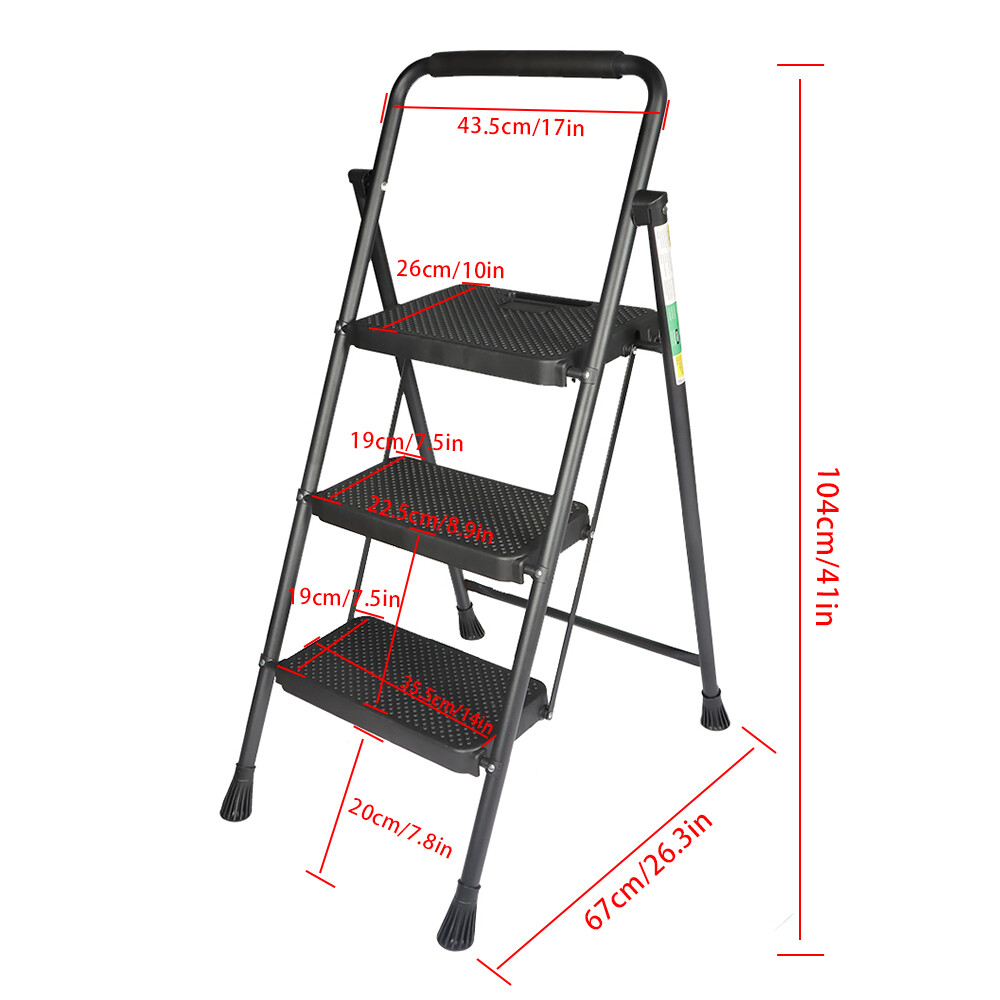 Folding Step Stool Wide Anti-Slip Pedal Sturdy Steel Ladder 2/3/4 steps