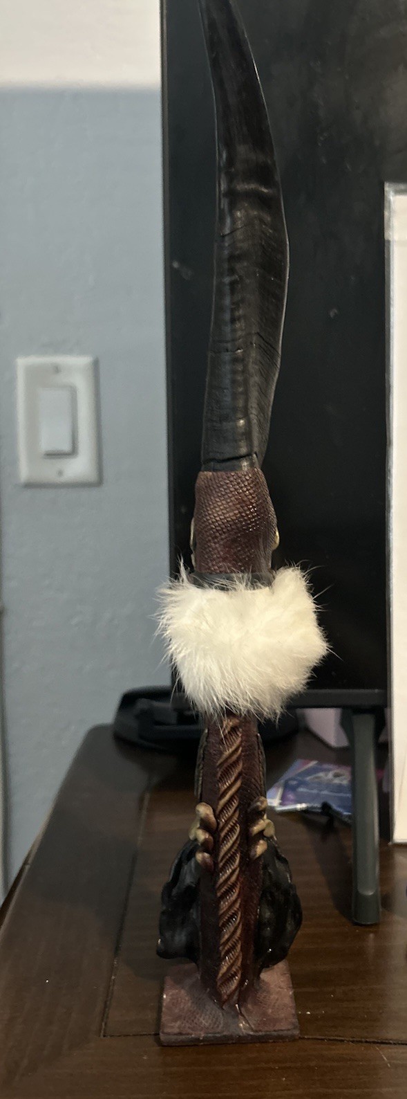 Inca demon Decorated Collection Knife Supay Face with Real Alpaca Horn OOAK