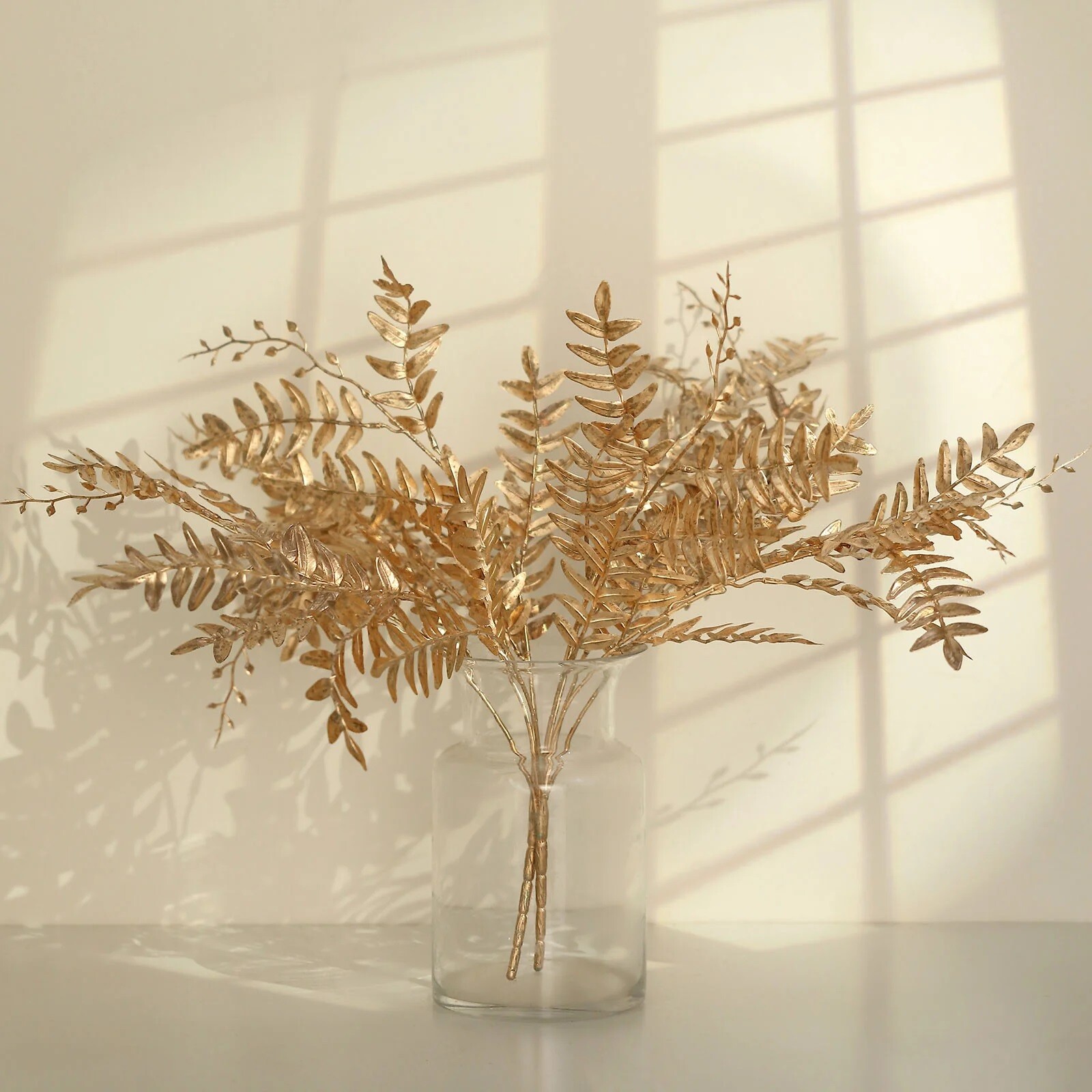GOLD 2 Metallic 21" Artificial Fern LEAF Branches Faux Foliage Stems Party Event