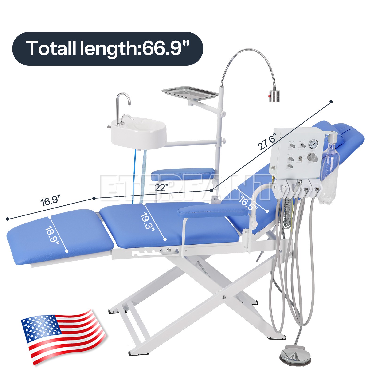 Dental Folding Chair Air Turbine Set Blue/6LED 8W/9W Oral Light for Dental Chair