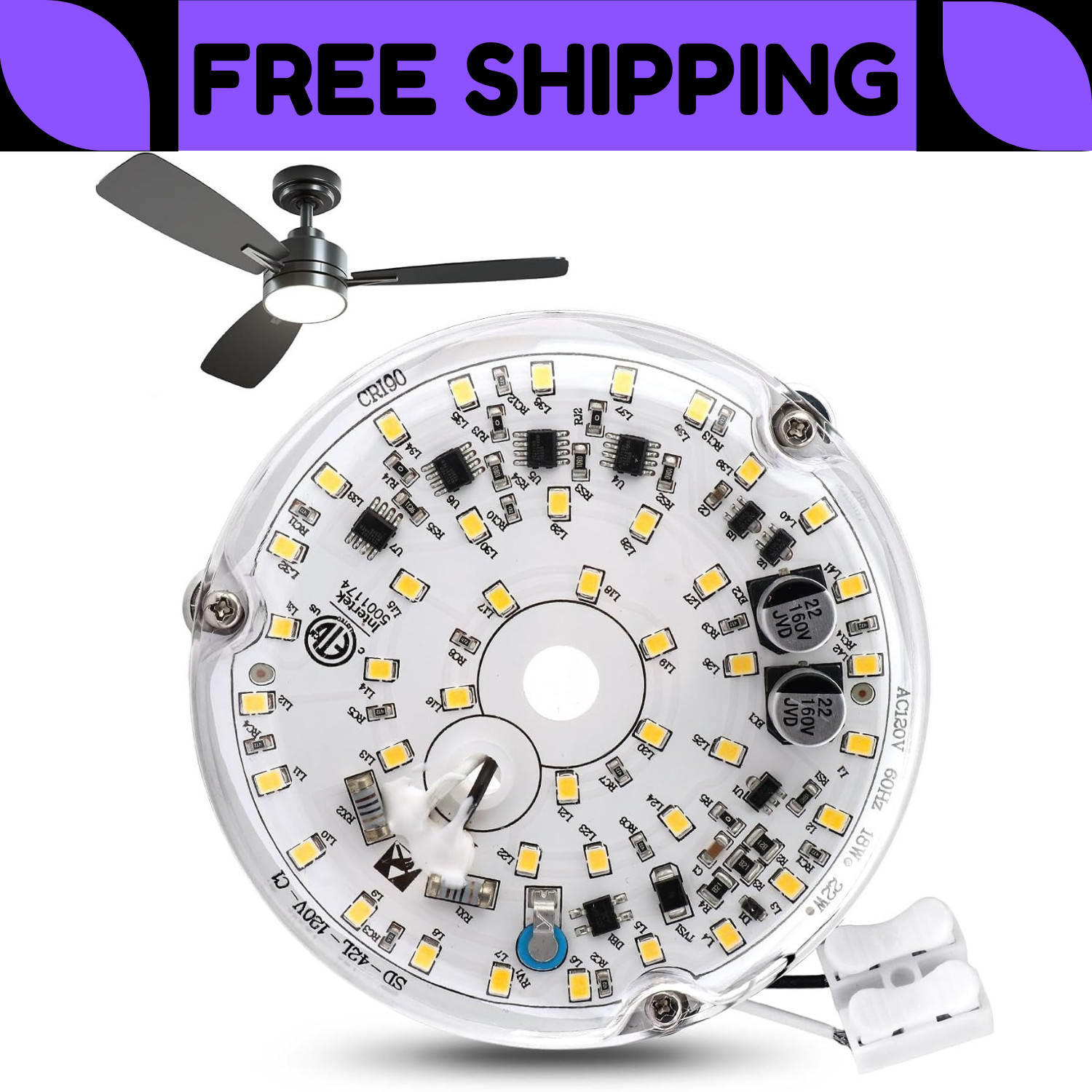4 Inch Ceiling Fan LED Light Replacement 6000K, 18W LED Retrofit Kit