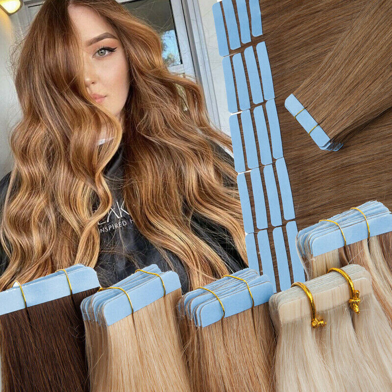 Seamless Tape in Human Hair Extensions Skin Weft Tape-on Real Thick Hair 16-26in