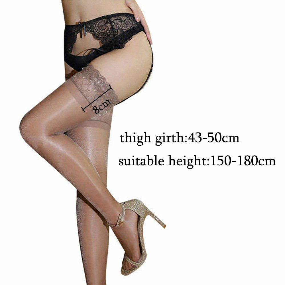 2 Pairs Glossy Ultra-thin Shiny Sheer Lace Top Thigh High Stockings Hold Ups