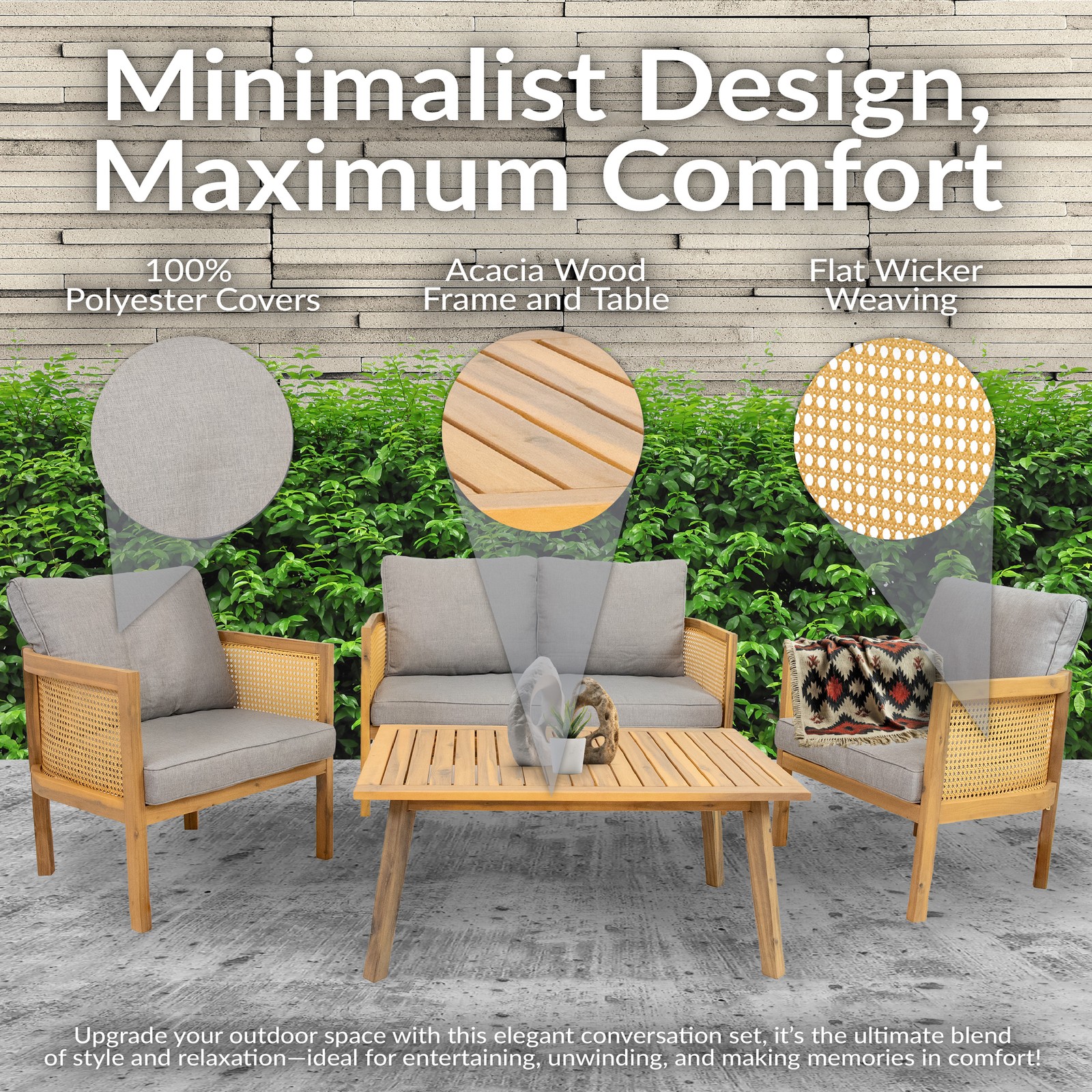 Sanibel 4-Piece Acacia Outdoor Conversation Set - Gray by Sunnydaze