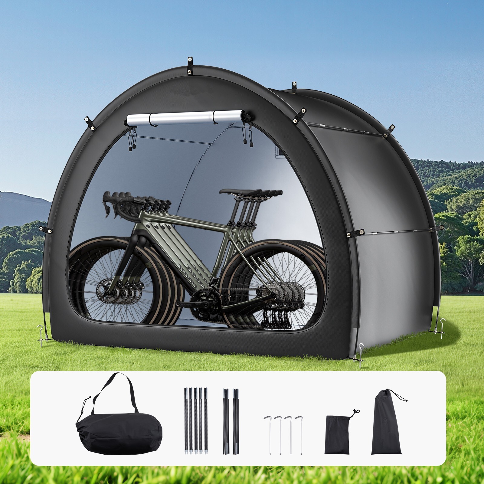 Outdoor Bike Storage Tent Fan-Shaped Waterproof Bike Tent Shed for 4 to 5 Bikes