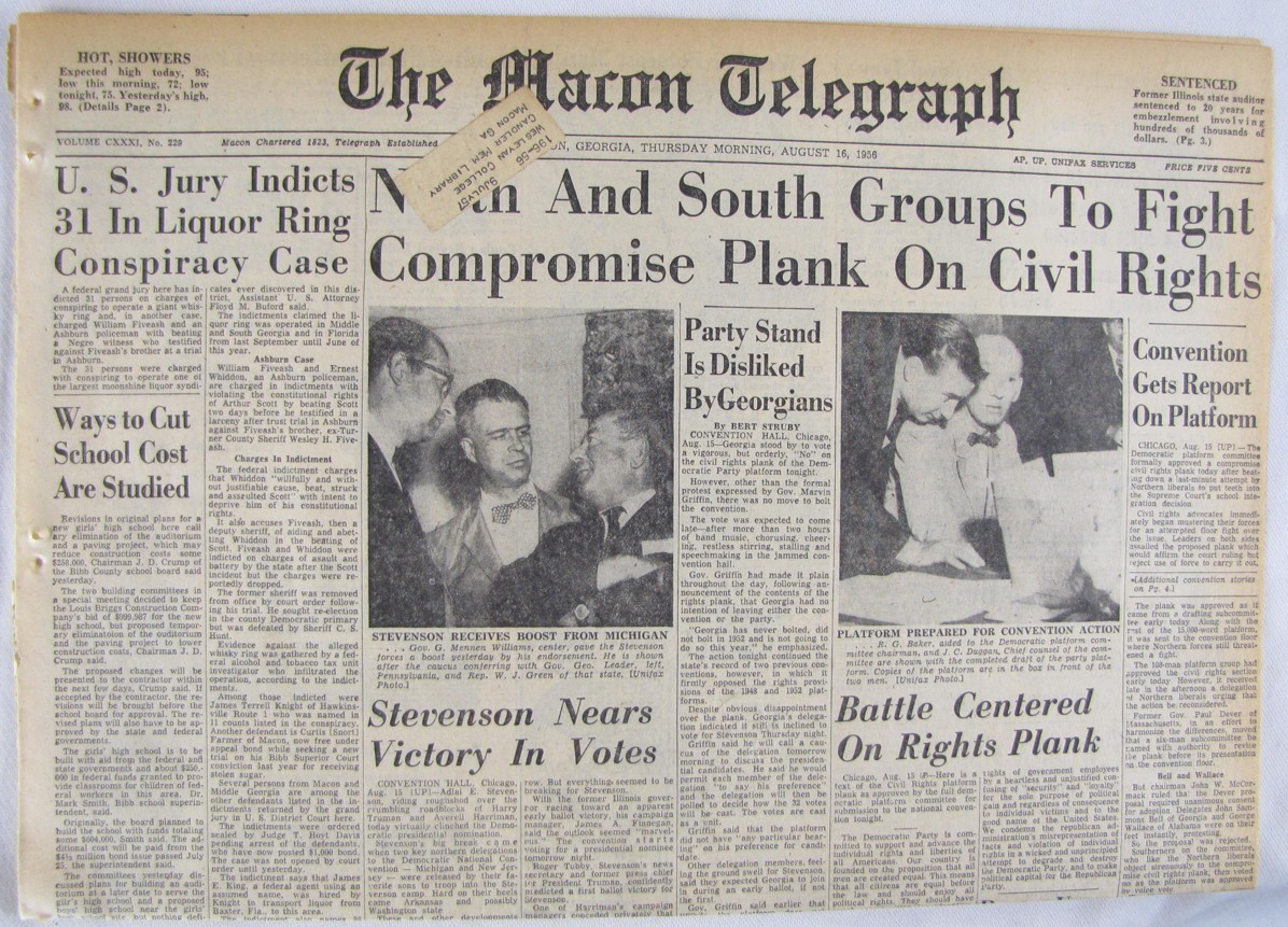 Vintage 1956 Georgia Democrats Against Civil Rights Fight Newspaper
