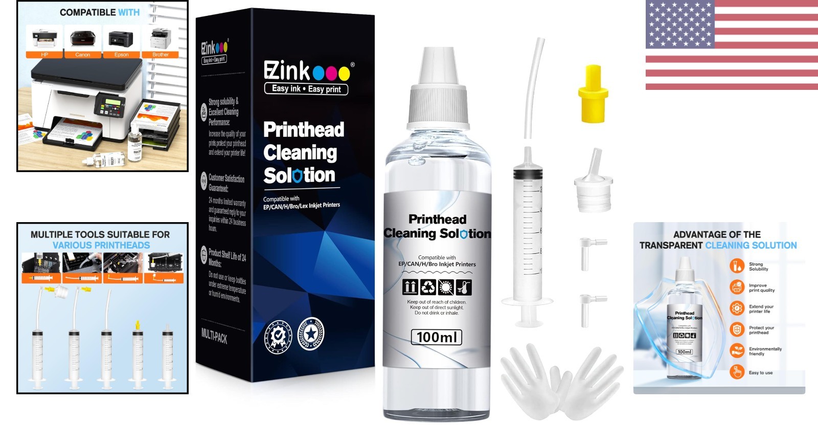 Printhead Cleaning Kit HP, Epson,Canon, Brother & Lexmark 100ml High Efficiency