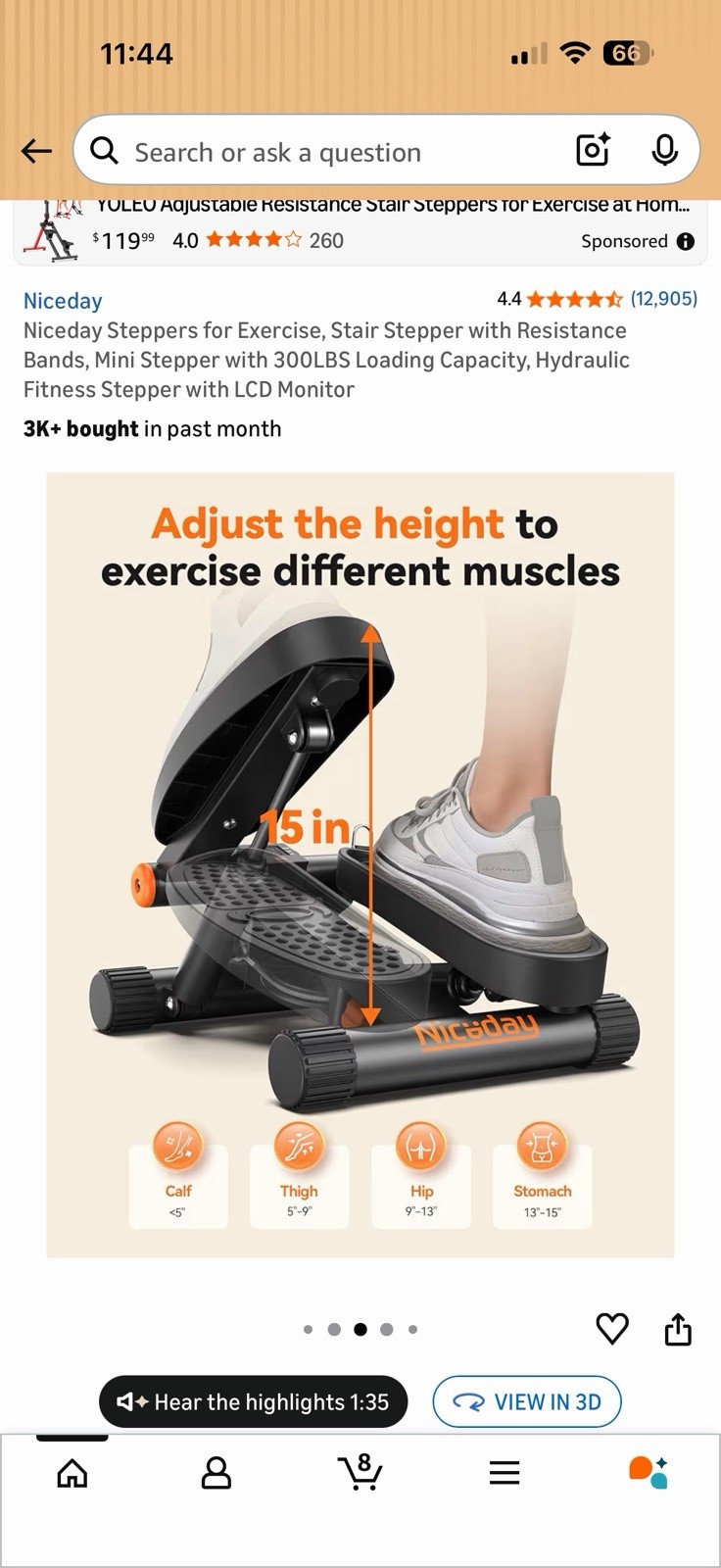 Niceday Mini Stepper for Exercise, Stair Stepper w/ Resistance Bands LCD Display