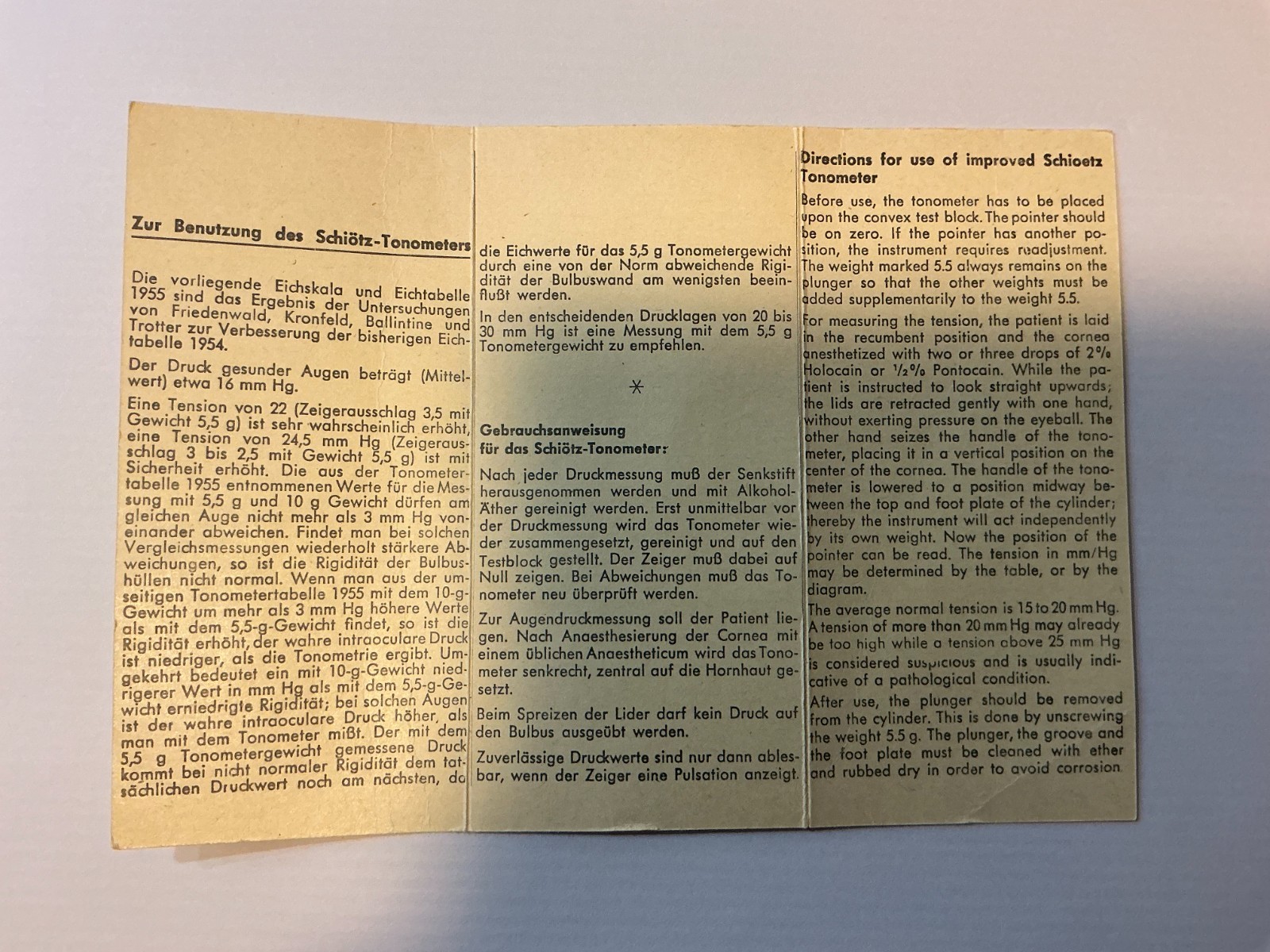 VINTAGE SCHIOETZ - TONOMETER 1955 IMPROVED ORIGINAL BOX PAPERWORK OUTSTANDING!