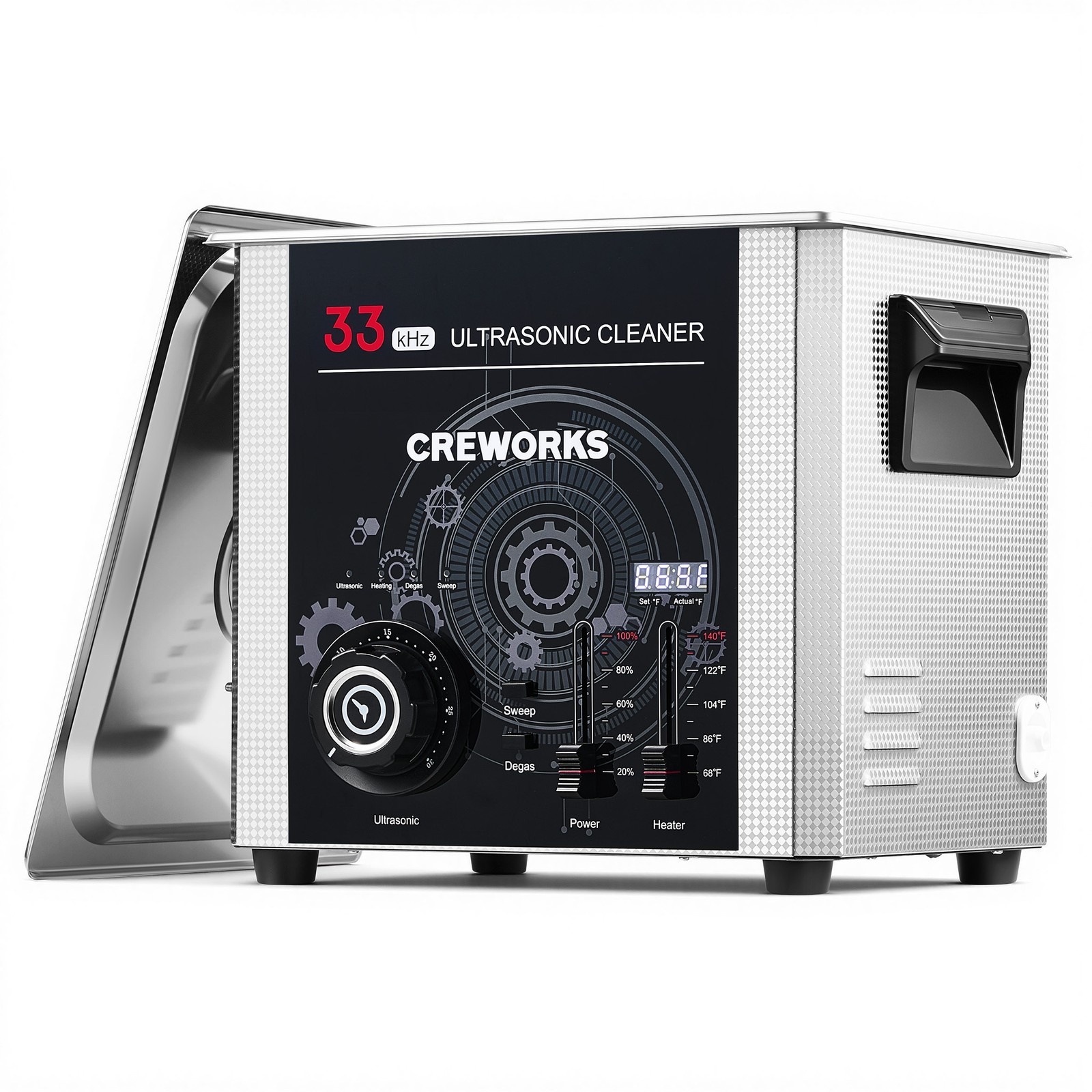CREWORKS 33kHz 10L Ultrasonic Cleaner w Adjustable Timer Power Degas & Gentle