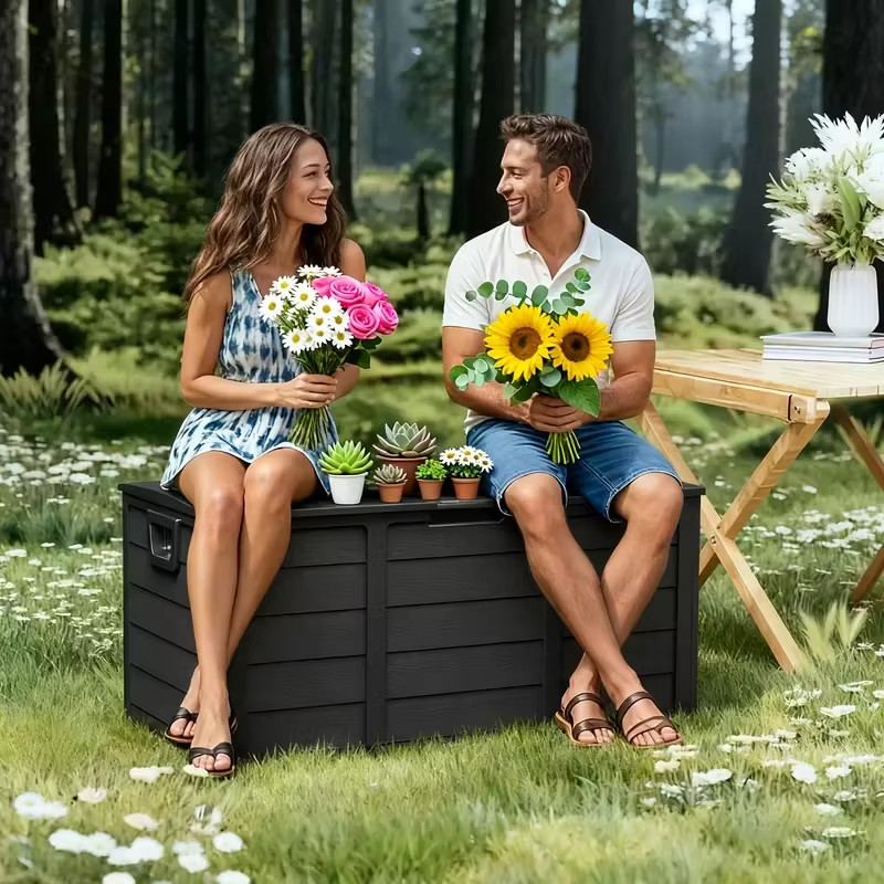 75 Gallon Outdoor Deck Storage Box Lockable Heavy Duty Plastic Garden Box