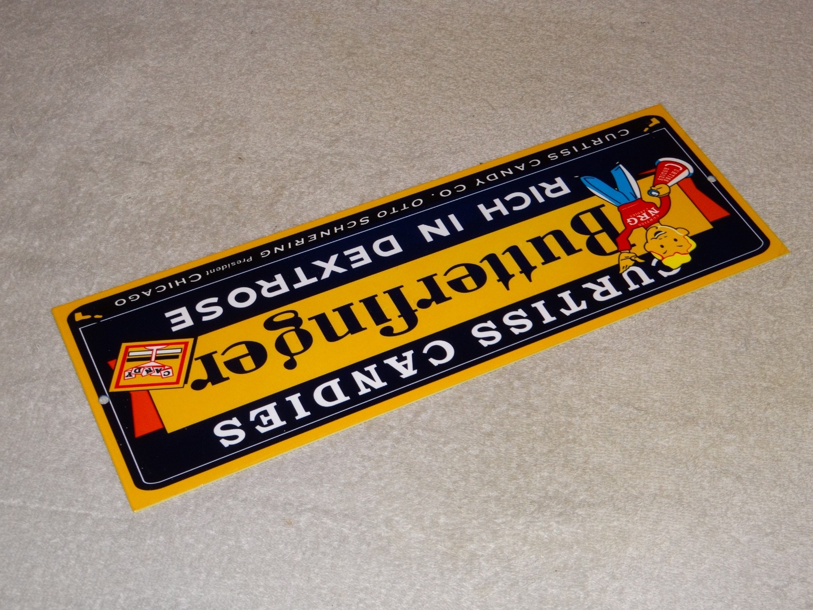VINTAGE CURTISS CANDIES BUTTERFINGER 15" METAL CHICAGO CHOCOLATE CANDY BAR SIGN!
