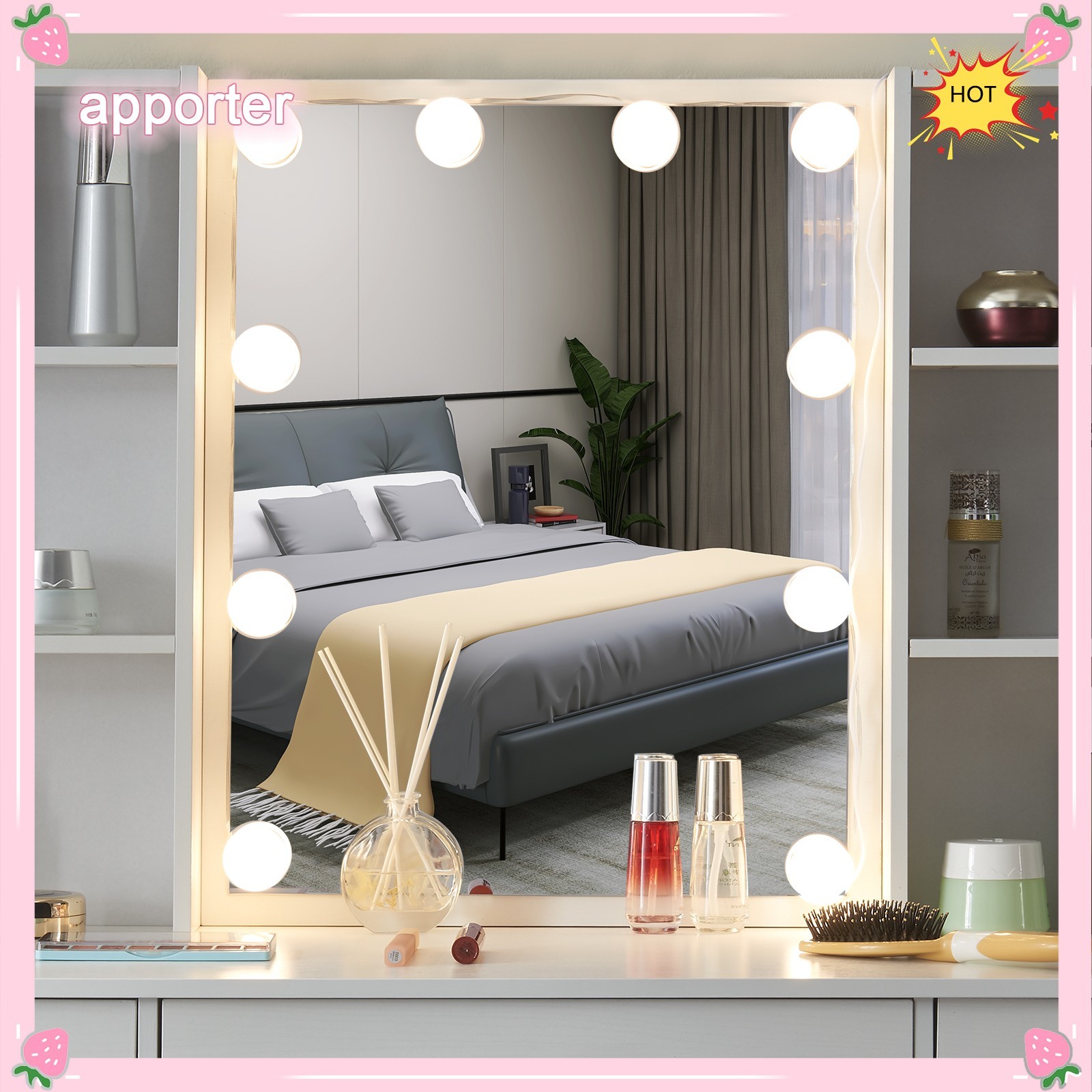 10 Bulbs Lights LED Mirror Bedroom White Makeup Dressing Vanity Table