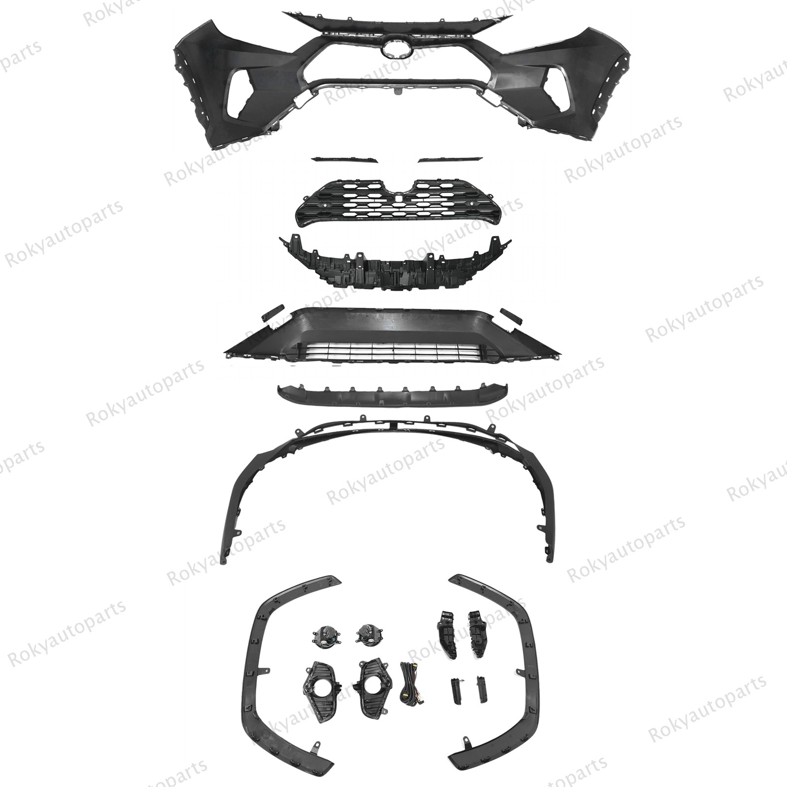 For RAV4 2019-2024 Front Bumper Cover,Upper Lower Grilles,Fog Lights&Fender Trim