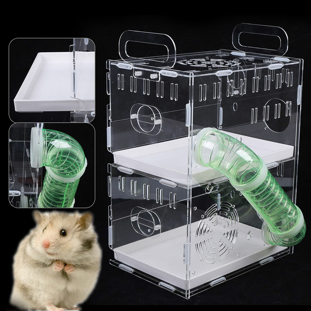 Acrylic 2 Tier Hamster Cage Habitat Clear Rodent Gerbil Mouse Mice Rat House usa