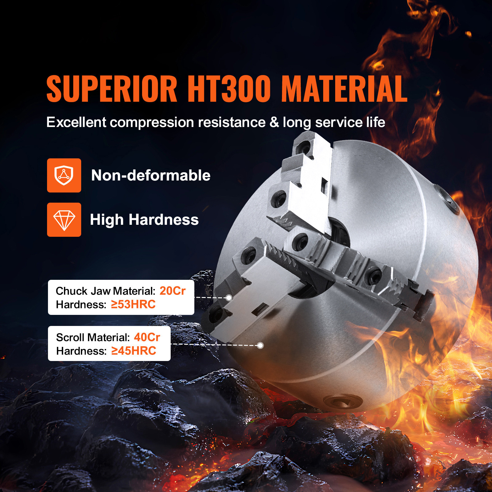 8'' 3-Jaw Lathe Chuck Self-Centering Lathe Chuck for Grinding Drilling