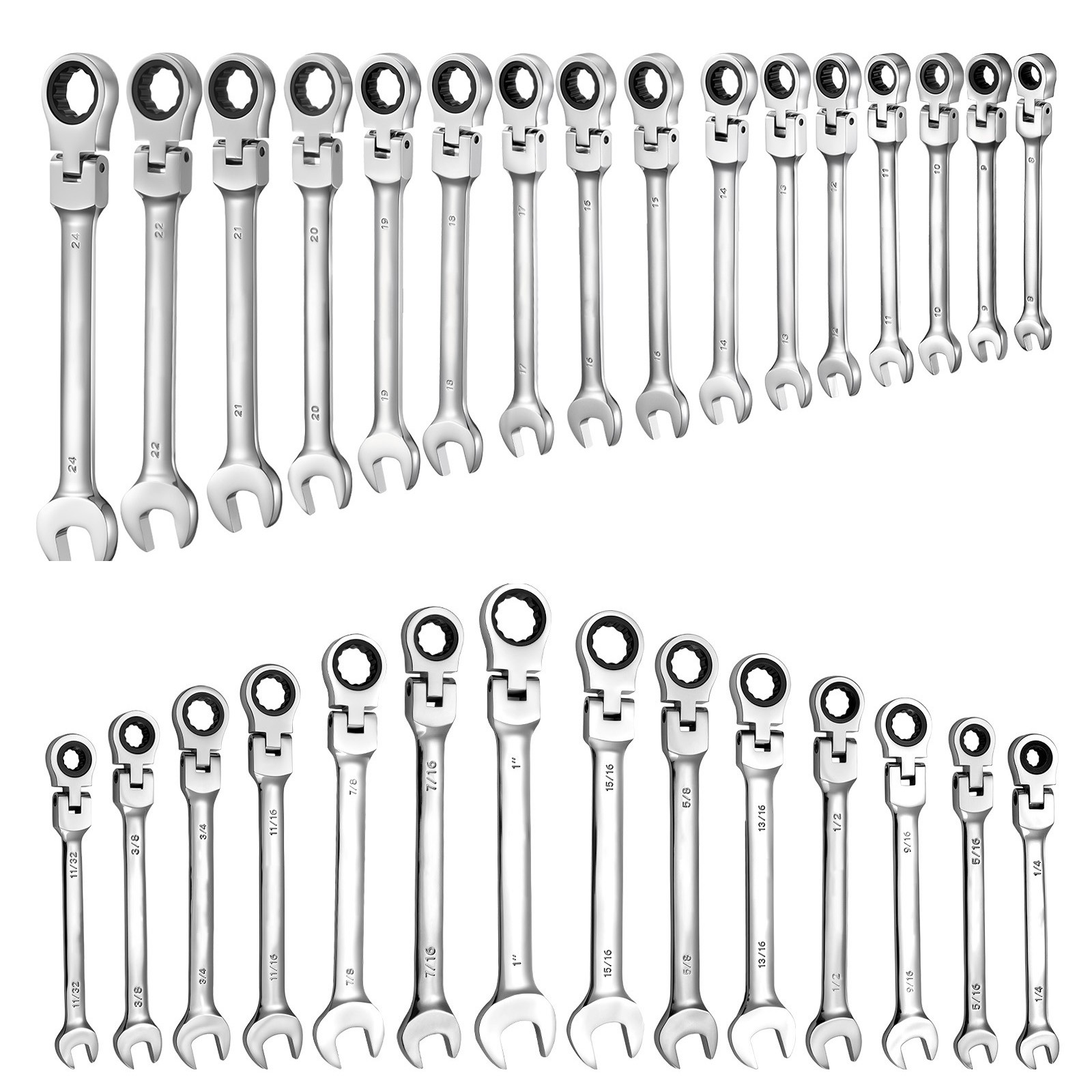 Uimoso 30-Piece Flex-Head Ratcheting Combination Wrench Set, SAE & Metric