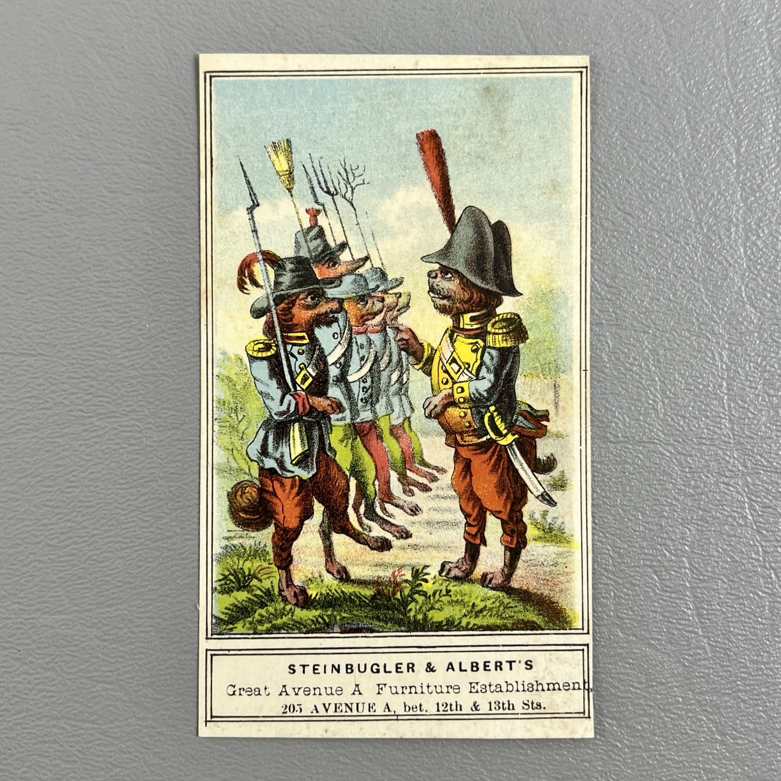 Victorian Trade Card Anthropomorphic Soldier Dogs General Steinbugler & Alberts