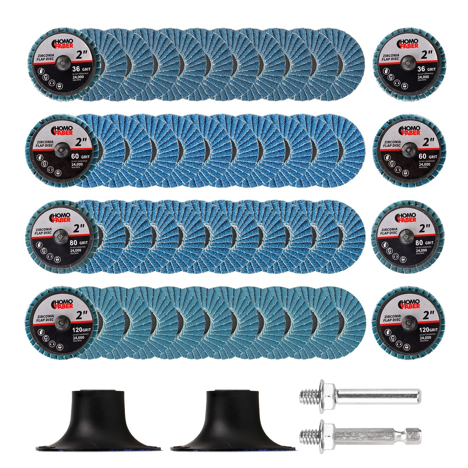 50 PCS 2 Inch Flap Disc for Die Grinder Sanding Disc & Holder, 36/60/80/120 Grit