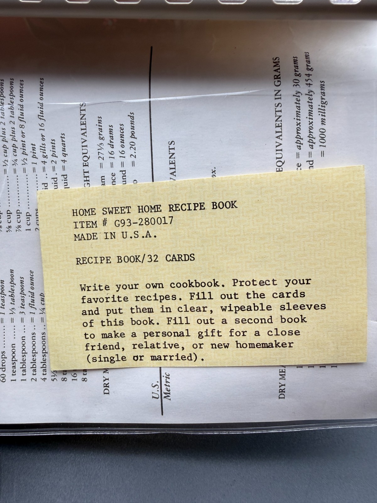 Vtg Russell Bushee Home Sweet Home Recipe Book Plastic Clear Cover w/Blank Cards