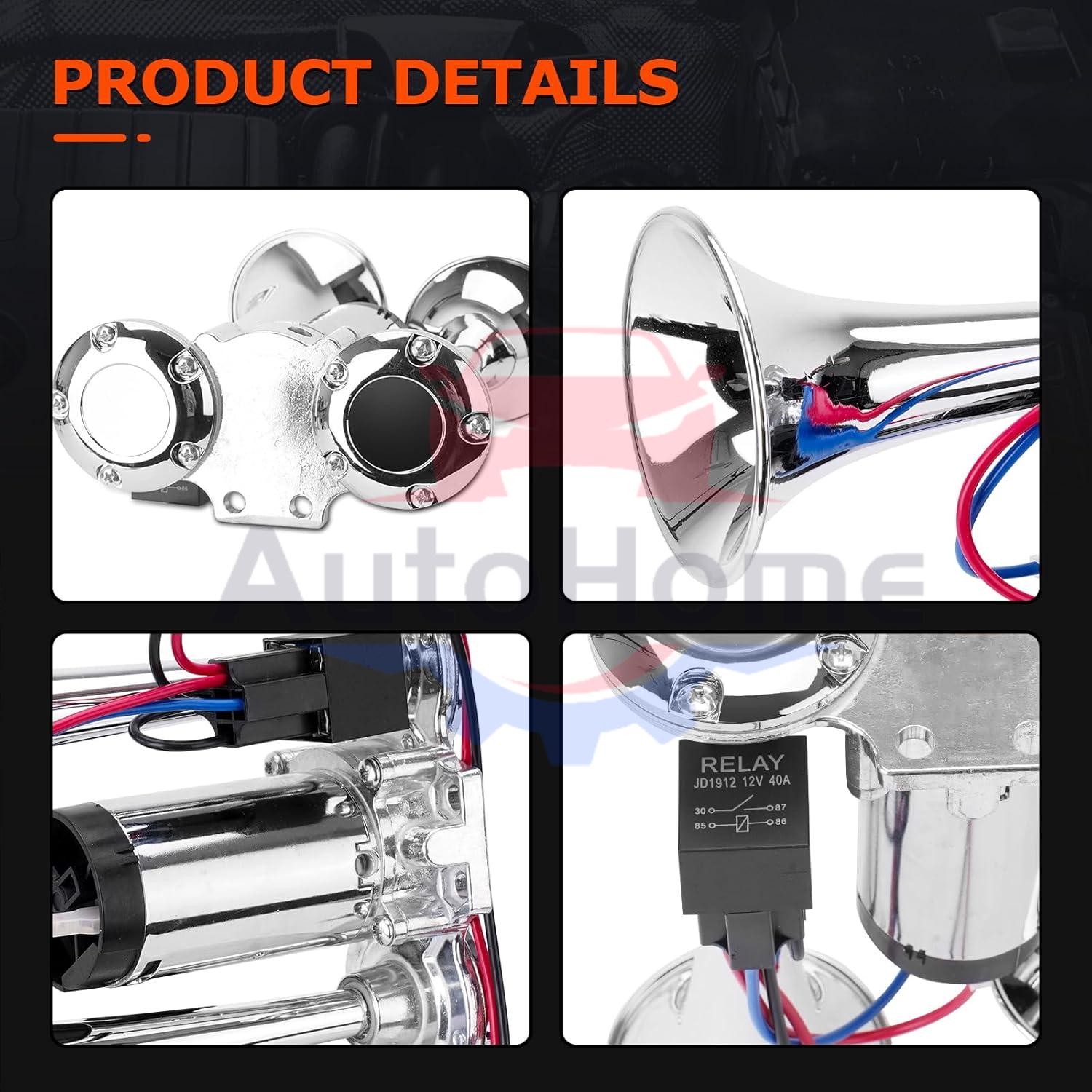 600DB Dual Trumpets Super Loud Car Electric Air Horn Truck Boat Train Speaker US