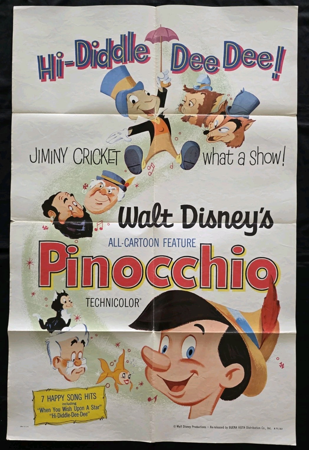 "PINOCCHIO"  Original One Sheet  - R1971 - WALT DISNEY