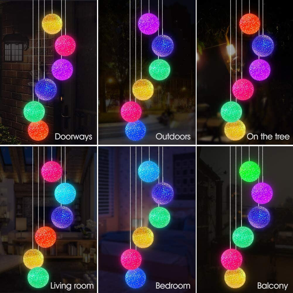 Solar Wind Chime Lights LED Color Changing Hanging Lamp Bird Ball Garden Decor