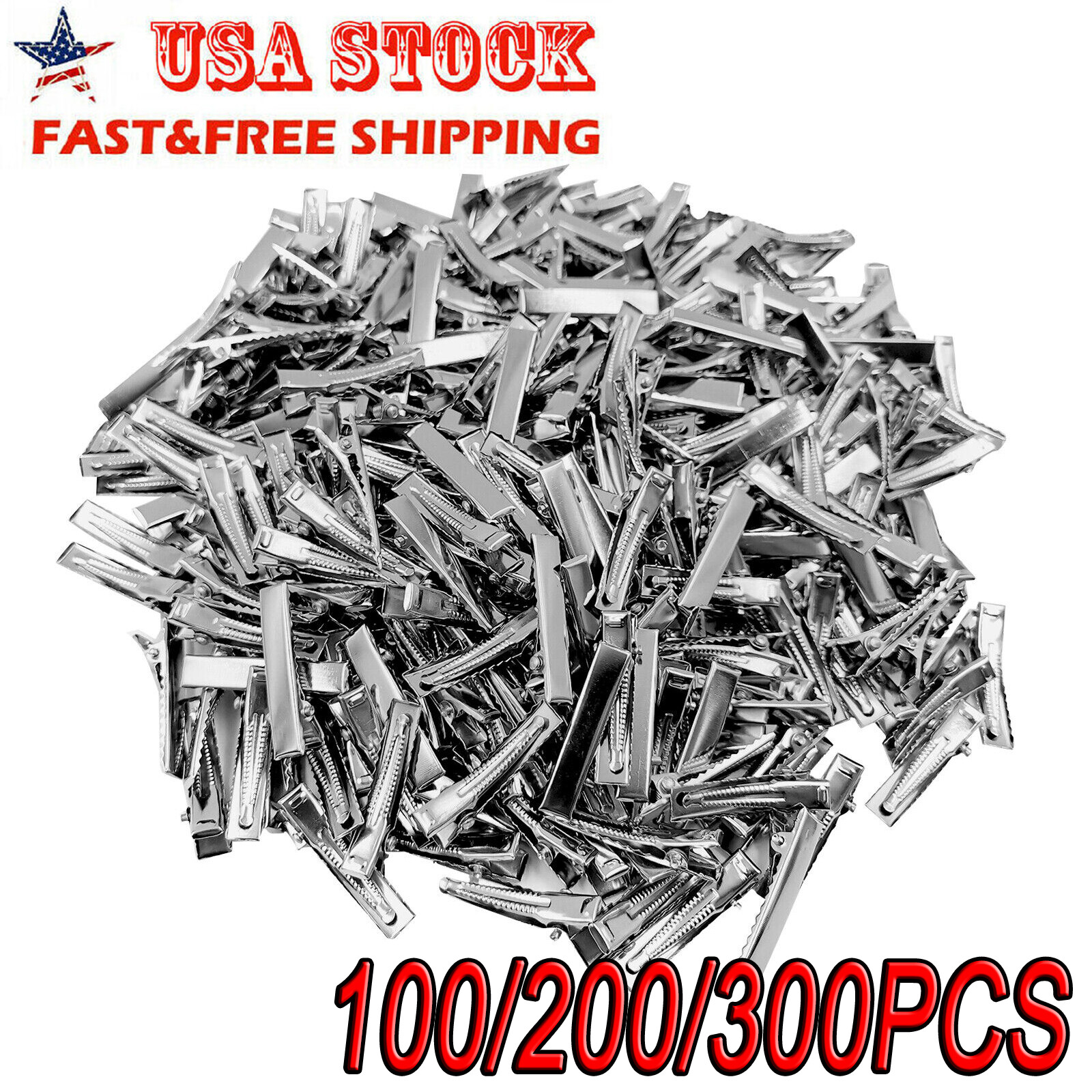 100/200/300x Silver Single Prong Alligator Metal Clips 1.75" Hair Bow Clips Bulk