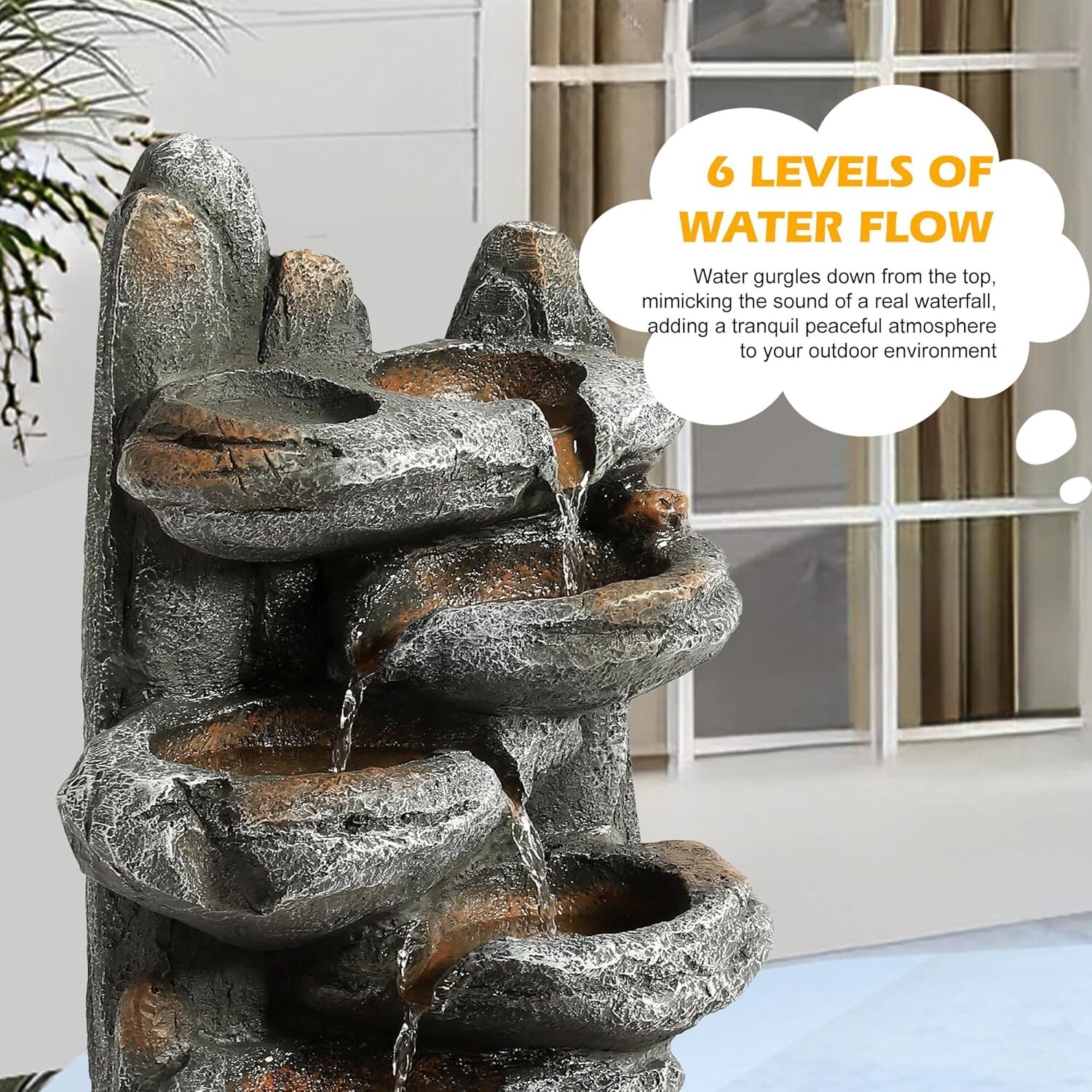 6-Tier Cascading Rock Outdoor Garden Water Fountain with Lights