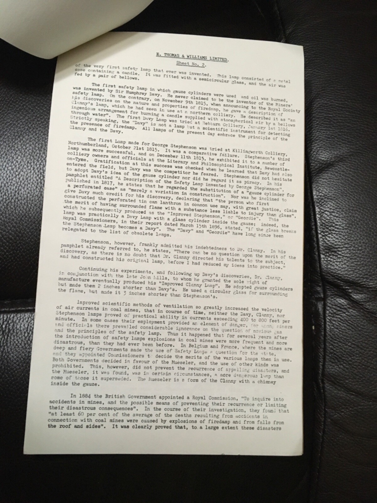 E. Thomas & Williams Ltd. Cambrian Brass Miners Lamp, Schedule B, type Aberdare