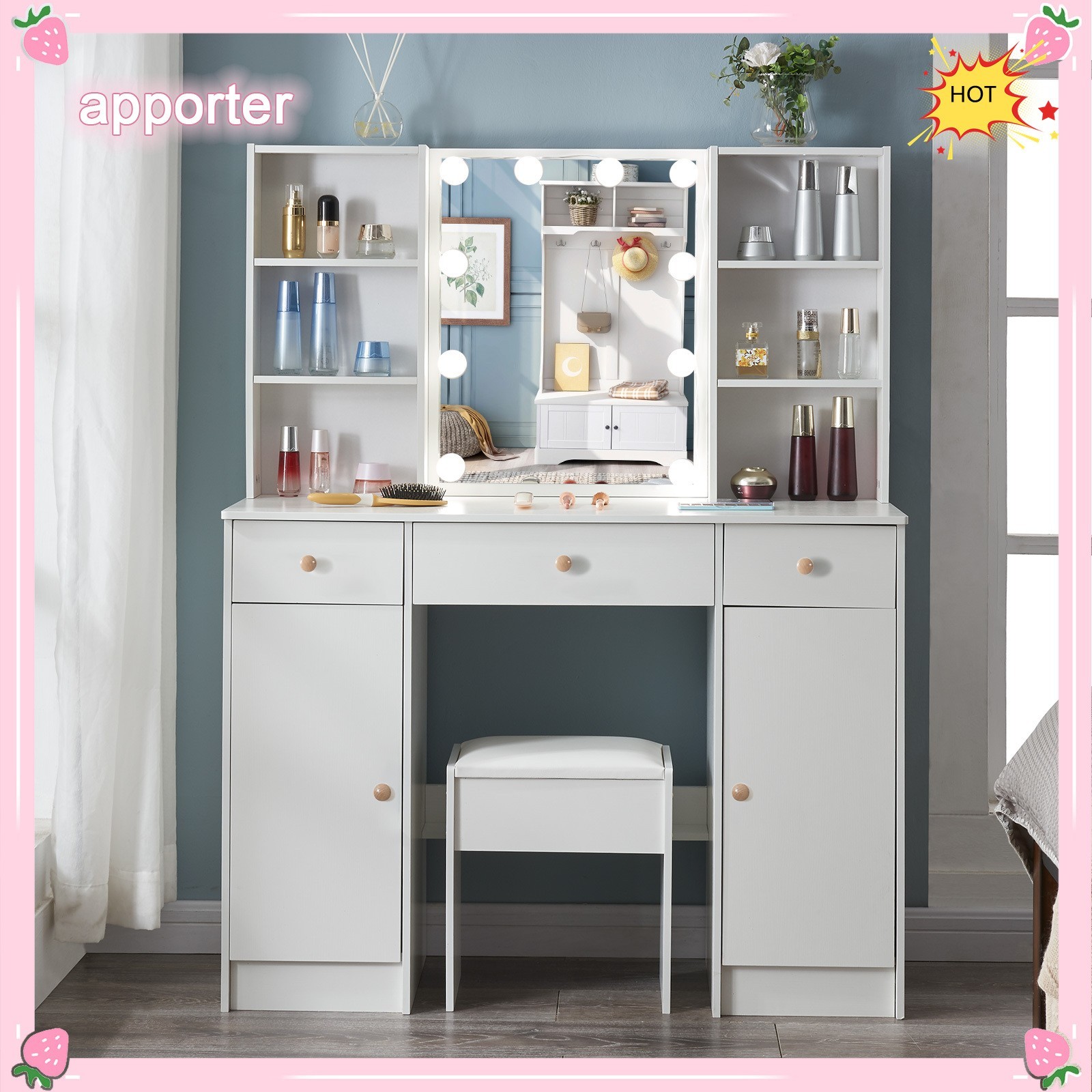 10 Bulbs Lights LED Mirror Bedroom White Makeup Dressing Vanity Table