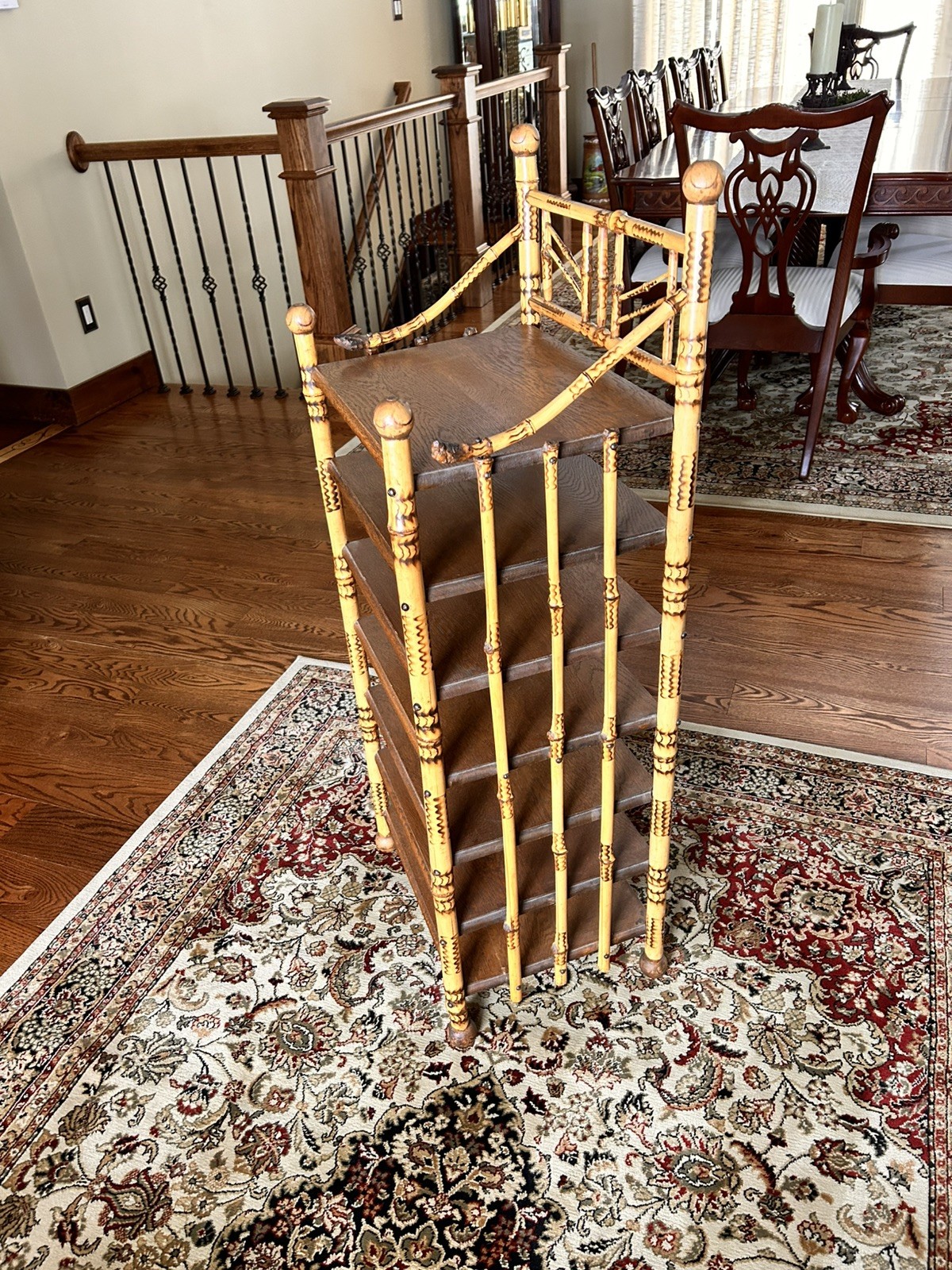 Vintage Antique Bamboo Wood Ornate Curio 7 Shelf Shelving Shelves Etagere