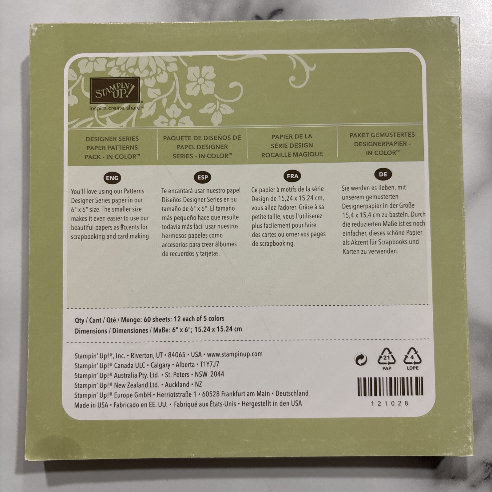 Stampin' Up! In Color 121028 6 x 6 Retired Designer Series Paper Stack DSP