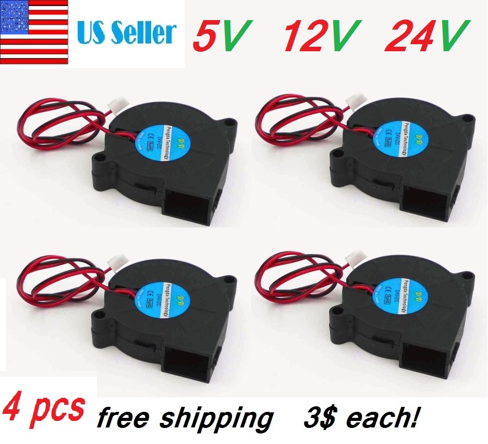 4pcs 5V 12V 24V DC 50mm Blow Radial Cooling Fan 5015 Blower For 3D Printer DIY