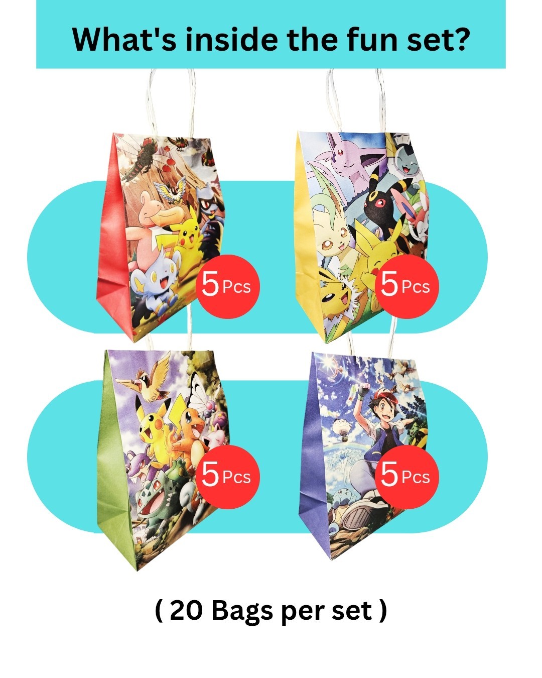 20 Pcs Pokemon Party Gift Bags, Birthday Party Bags, Goodie Bags