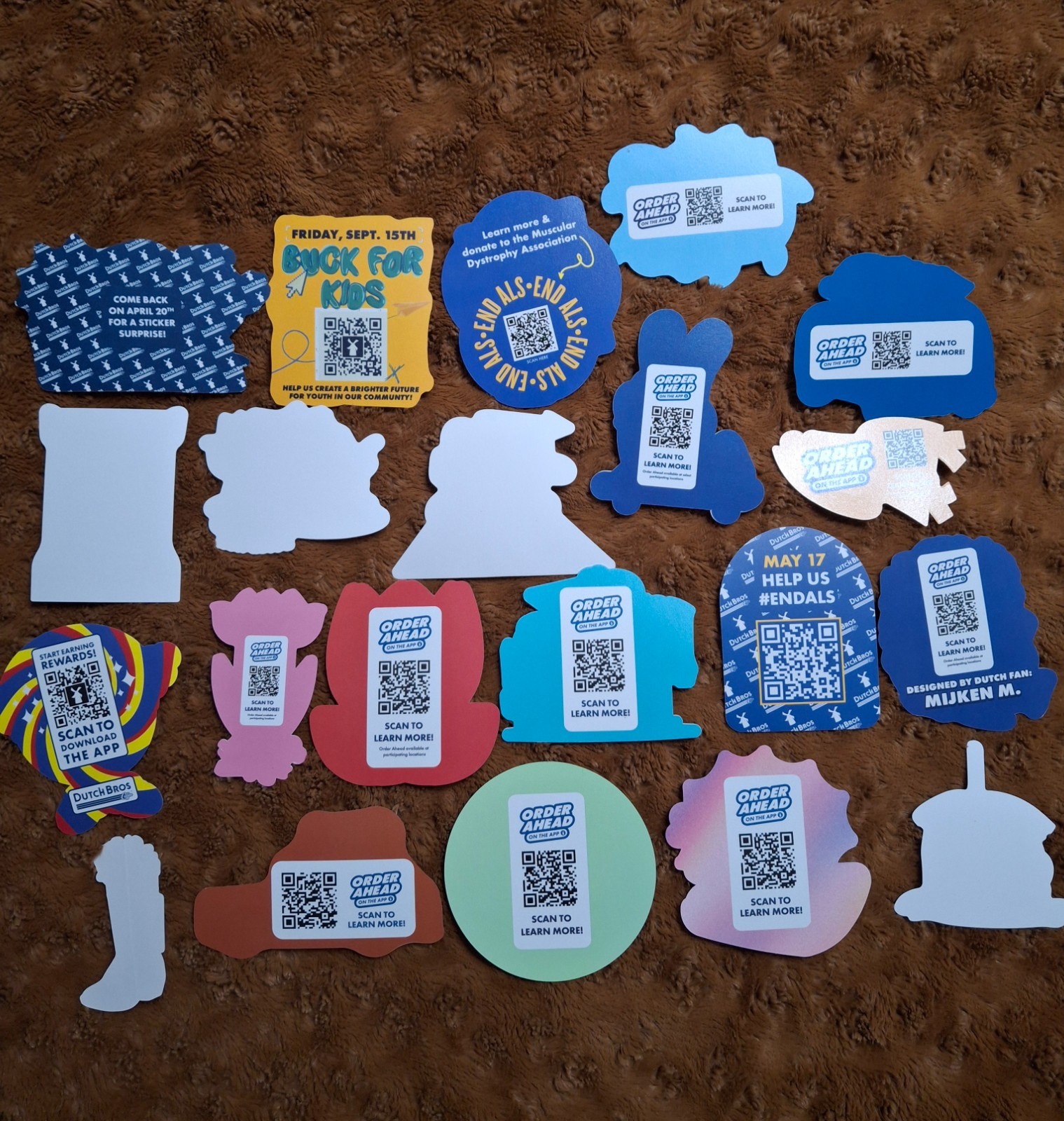 Dutch Bros sticker bundle, includes 20 stickers + 1 bonus Black Rifle sticker