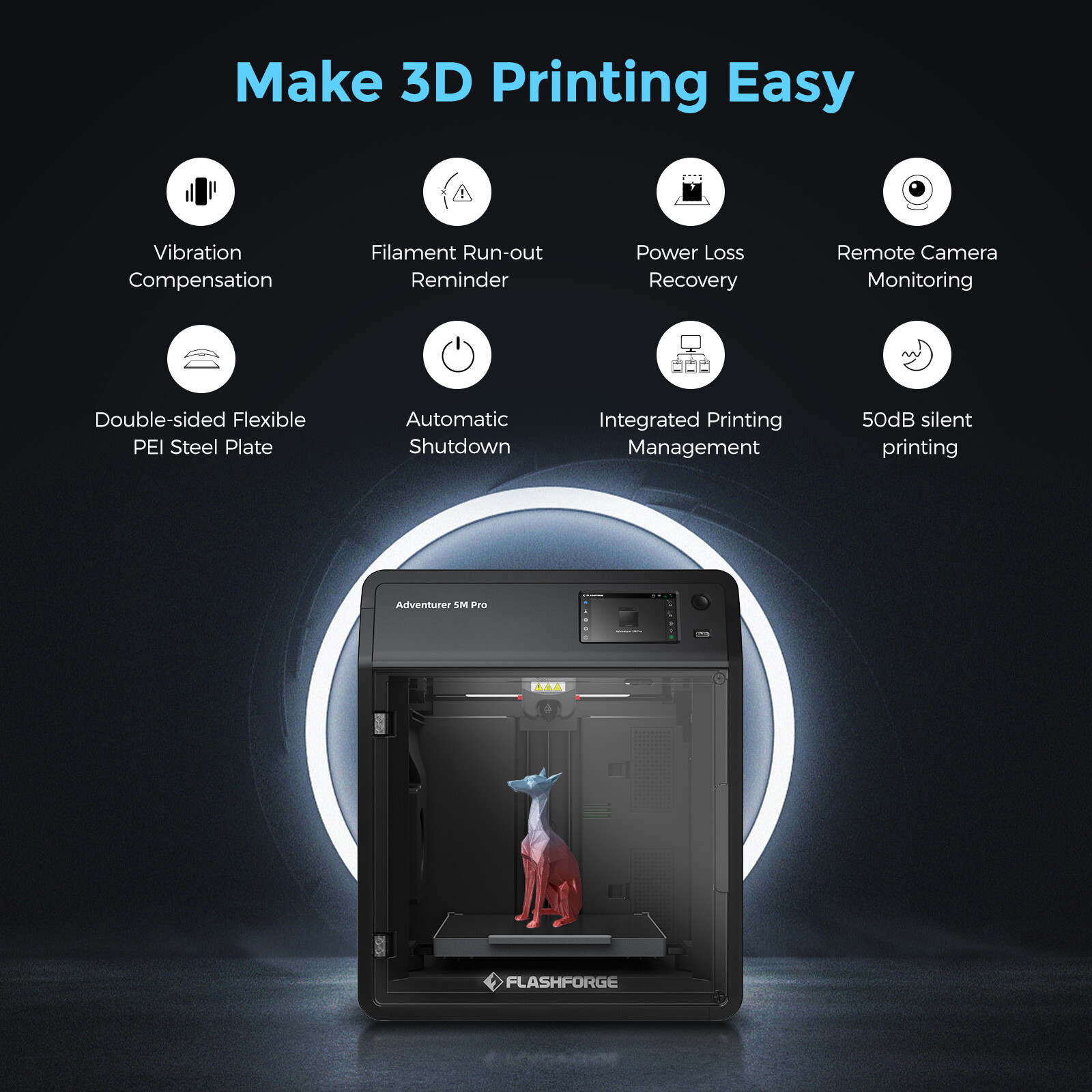 FLASHFORGE 3D Printer Adventurer 5M Pro Enclosed Core XY All-Metal Structure US