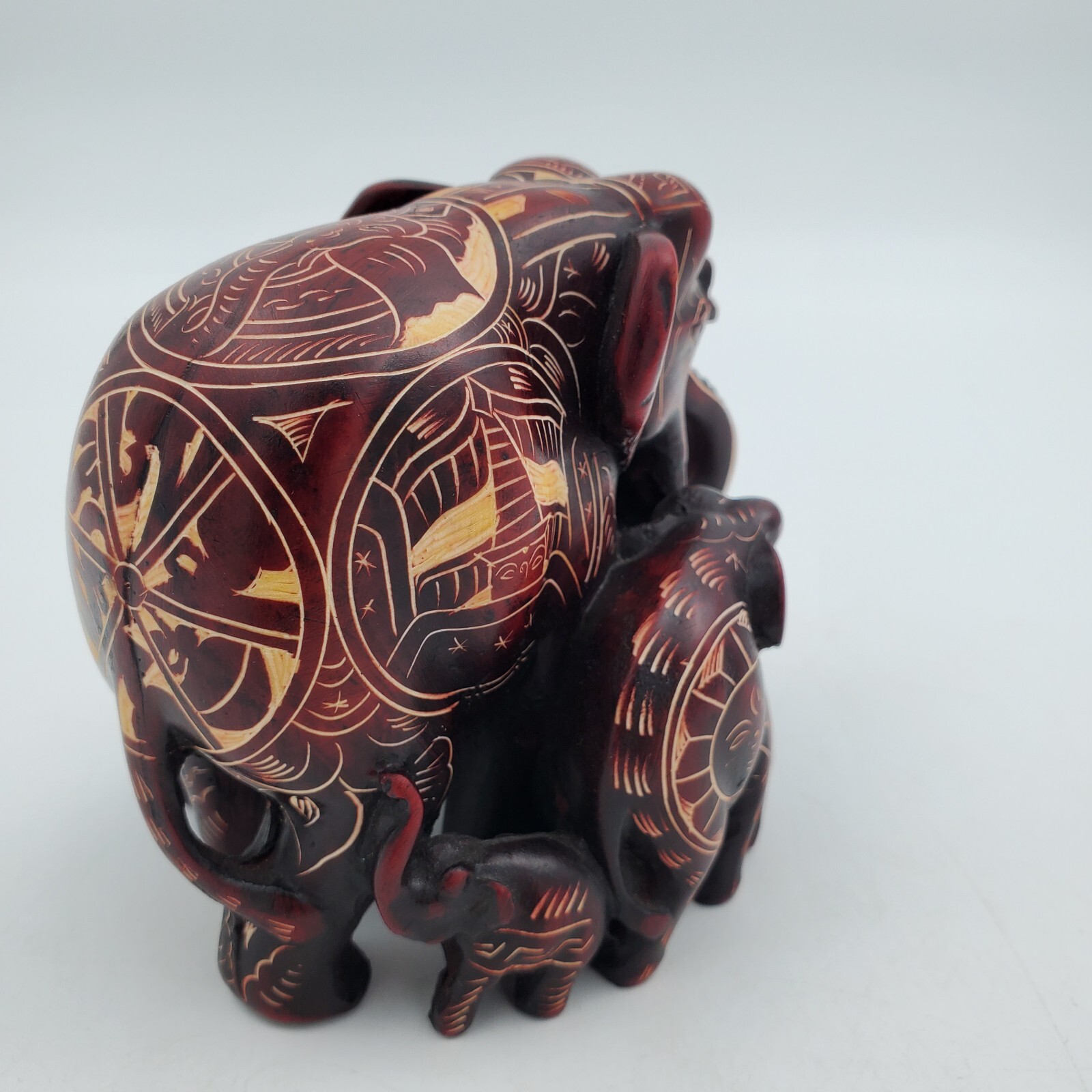 Elephant Family Hand Carved Figurine Statue Himalayan Handmade Nepal Resin