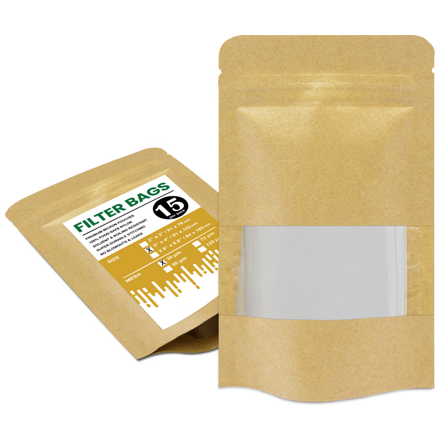 Premium Nylon Mesh Filter Bags, 2" x 4" - 36, 72, 90, 120 Microns