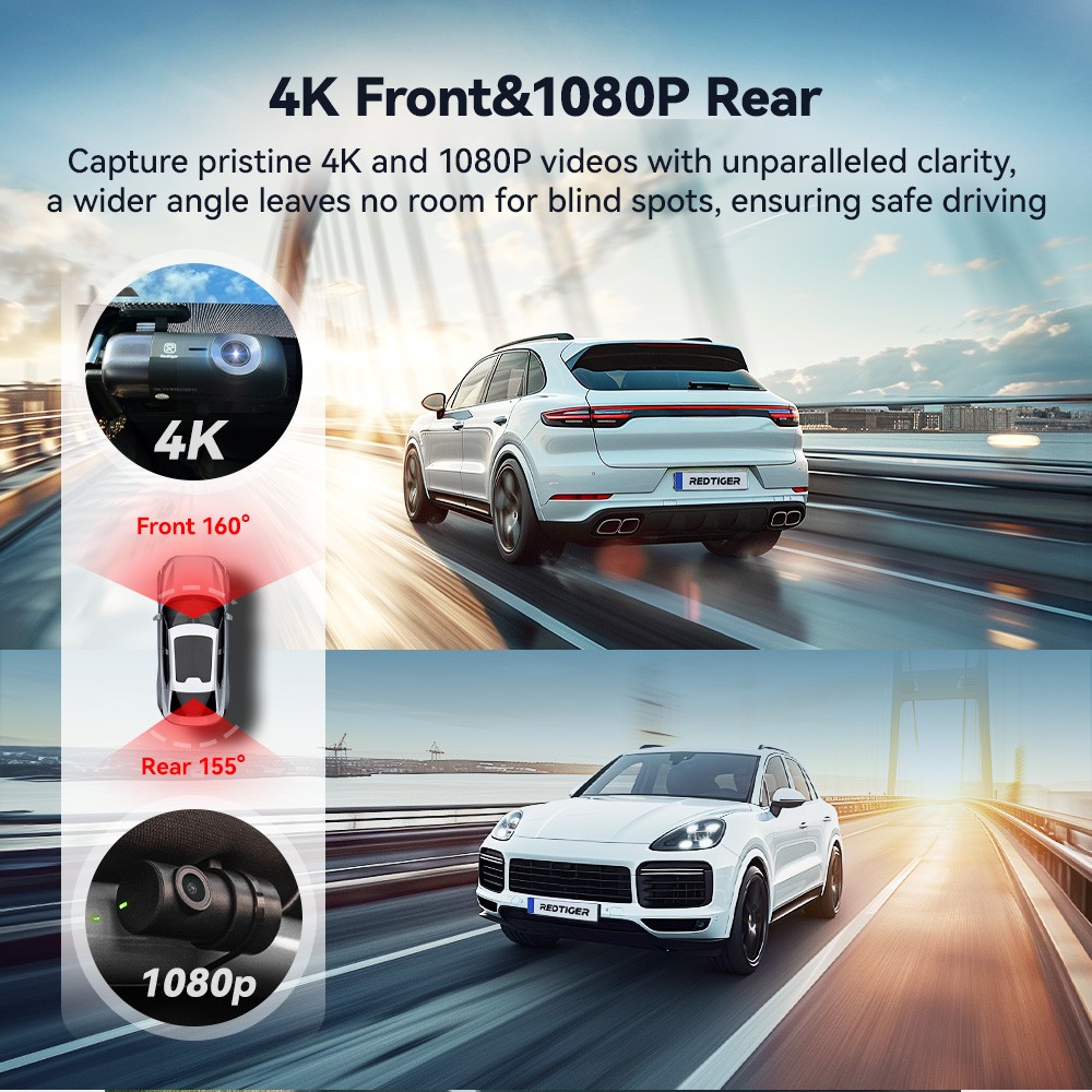 REDTIGER F9 Dash Cam Car Camera with 128GB Card Smart App Control WiFi GPS