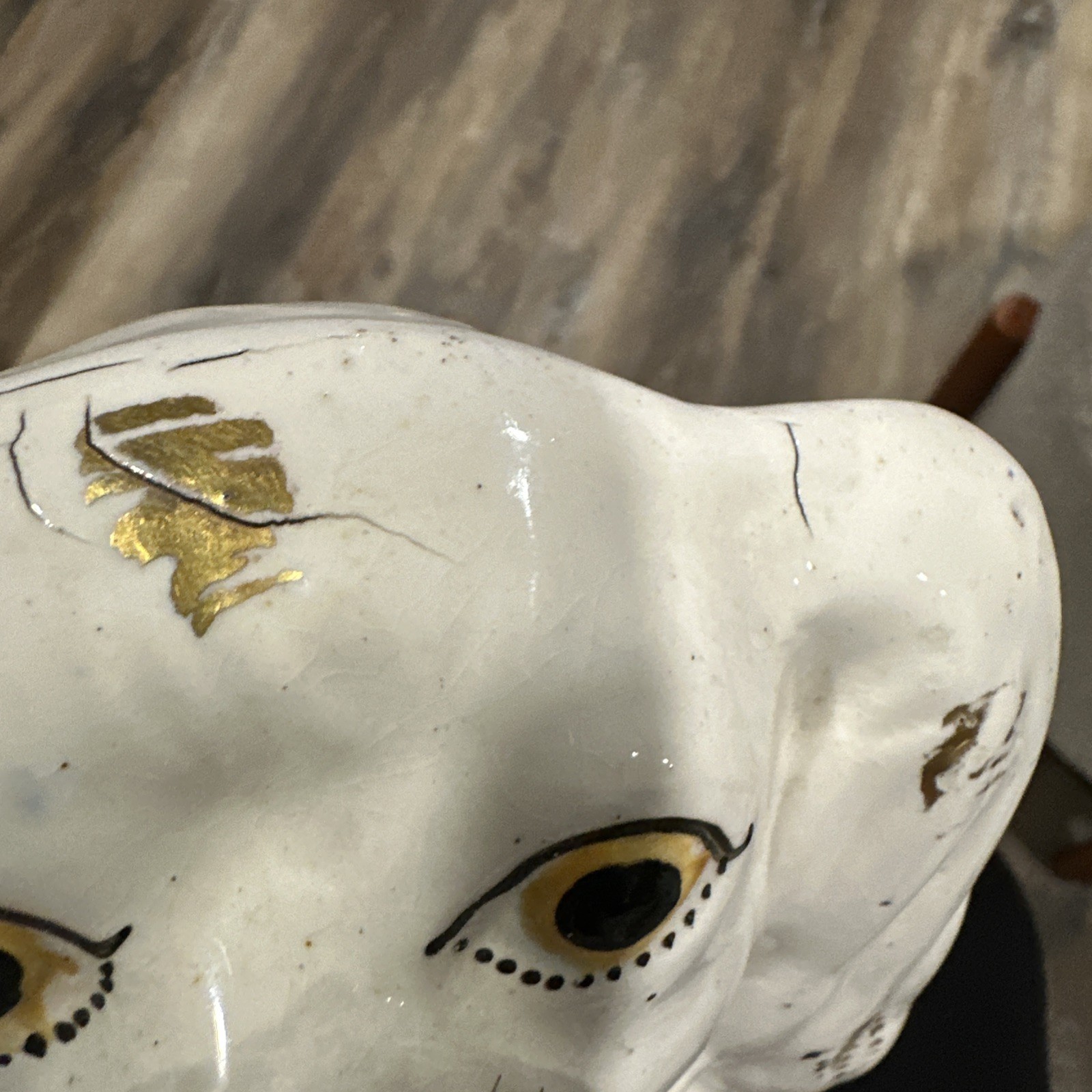 19thC STAFFORDSHIRE WHITE & GILT SEATED SPANIEL DOG Large 15 Inches Tall Rare