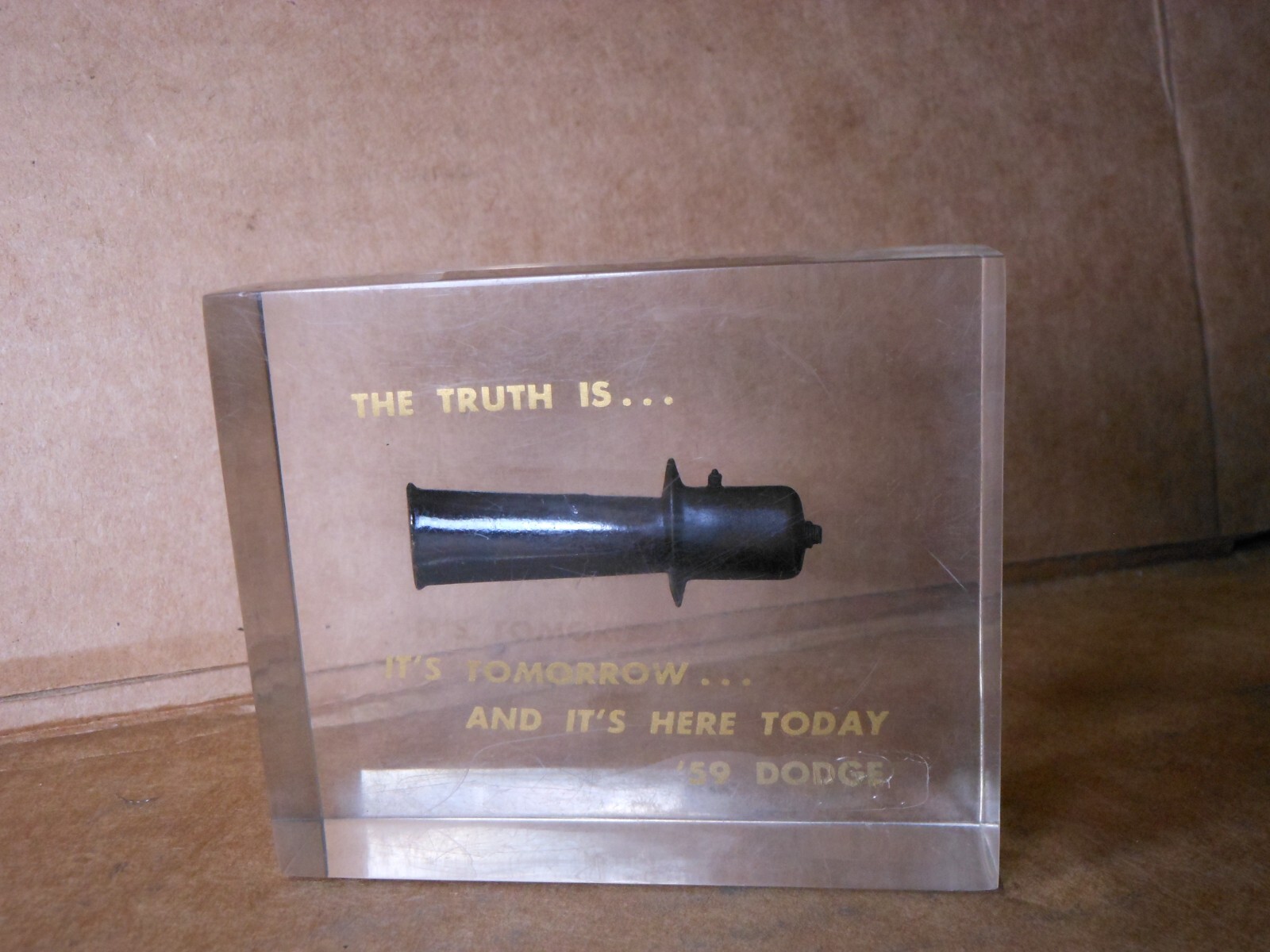 Vintage 1959 Dodge Lucite Desk Paperweight The Truth Is . . .