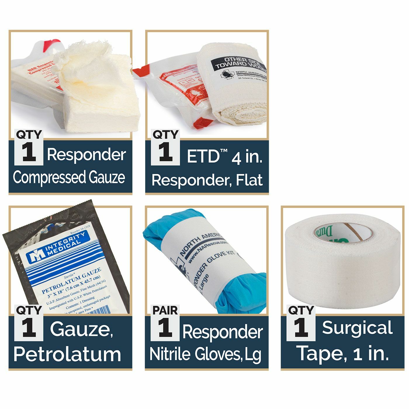 North American Rescue Individual Aid Kit Control bleeding + penetrating injuries